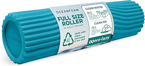 Miniatura 64 de Oceanfoam Tidal Roller - Rojo, Azul Marino Oscuro y Natural Marmóreo - Rodillo de espuma para masaje muscular para dolor de espalda y estiramiento -