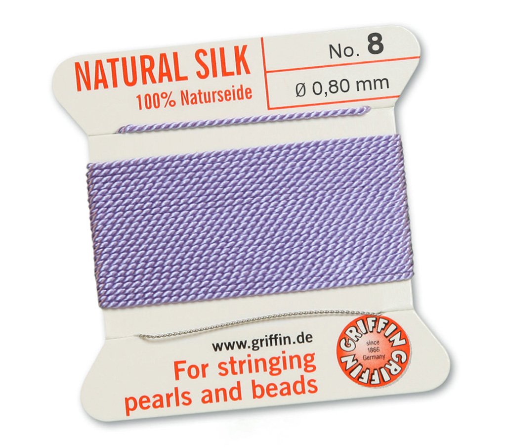 Griffin Since 1866 Germany Purple Griffin 100% Natural Silk Beading Cord String Thread - Lilac - 2 Metres With One Needle - Size 0.80Mm