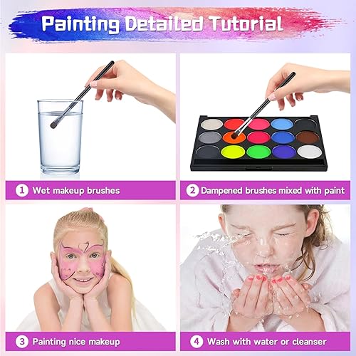 Miniatura 6 de Kit de pintura facial y corporal para niños, maquillaje de disfraces, pintura de acuarela para fiesta de cumpleaños, maquillaje SFX efectos