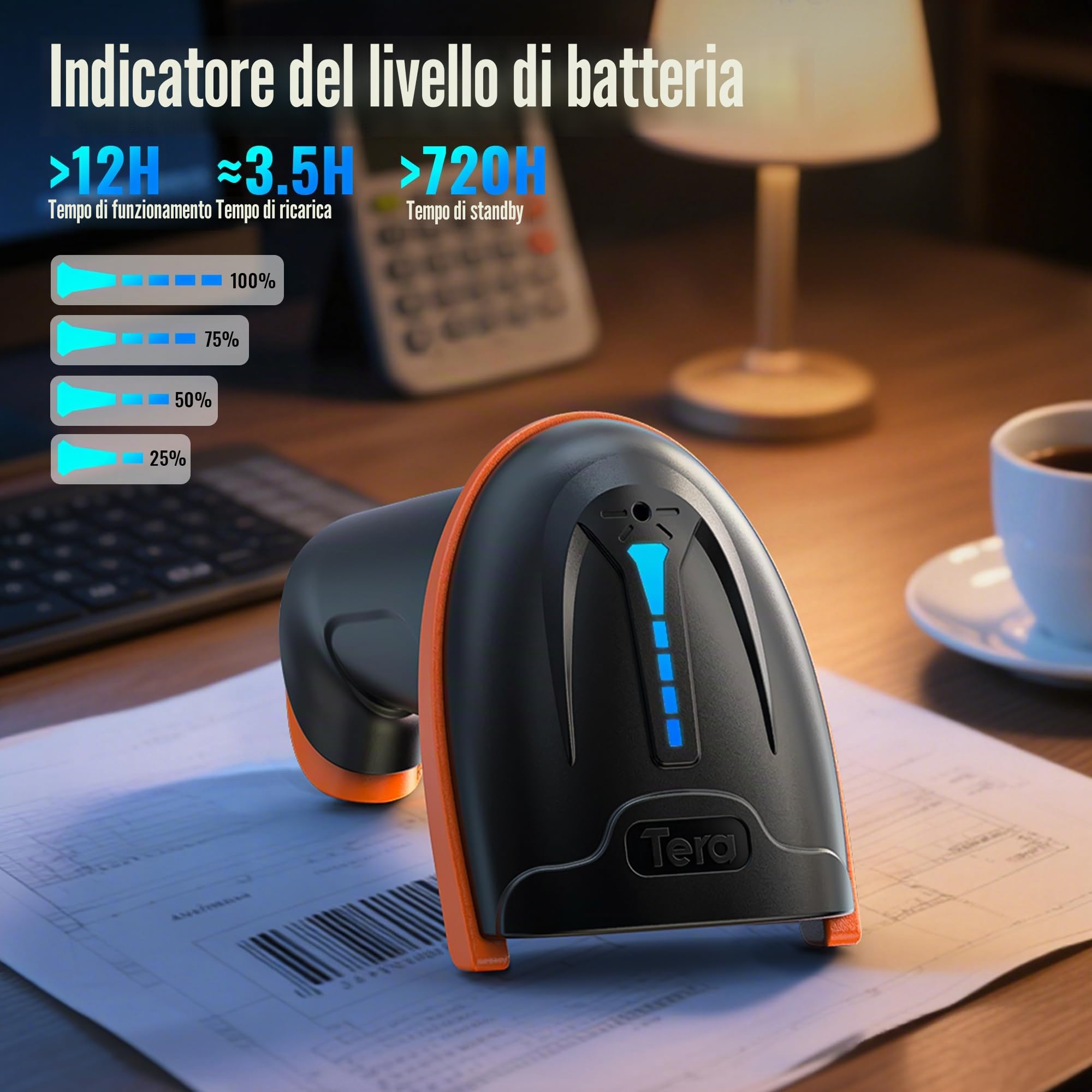 Tera 2D QR Lettore di Codici a Barre Senza Fili USB Cablato 1D 2D Wireless Barcode Scanner Codici a Barre Digitali/Stampati Funziona con Windows Mac Linux, D5100
