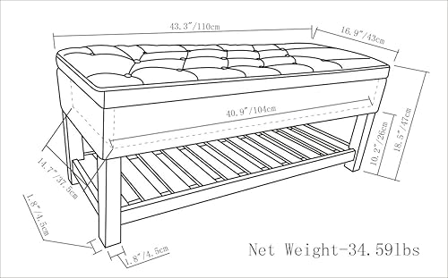 Miniatura 3 de SIMPLIHOME Lomond - Banco otomano rectangular tradicional de almacenamiento de 44 pulgadas de ancho en piel sintética vegana gris topo envejecida,