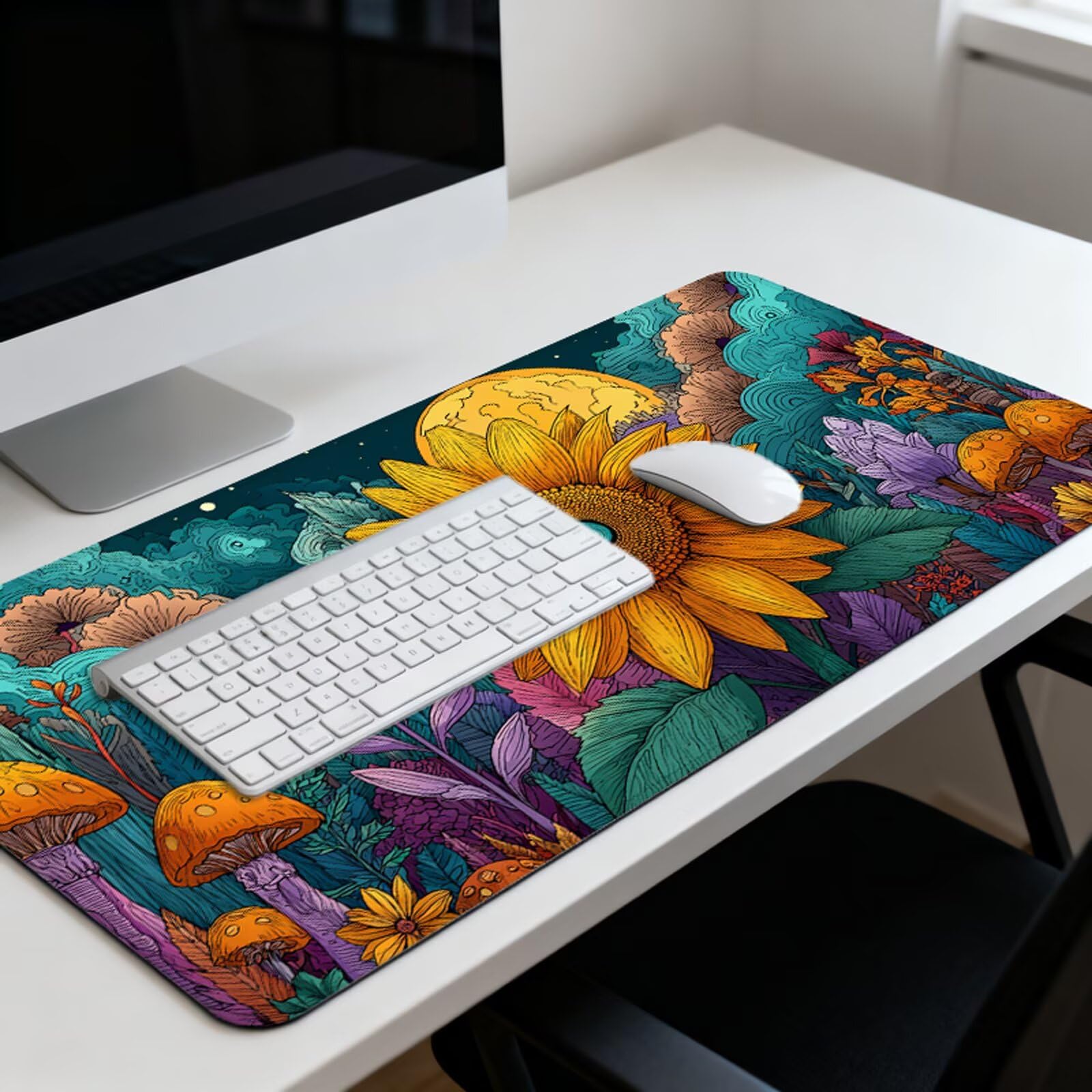 Kolorowa podkładka pod mysz XXL podkładka pod mysz 1200 x 600 mm słonecznik pod rękę biurko z wodoodporną powierzchnią i antypoślizgową podstawą, podkładka pod mysz do biura, komputera, poprawia