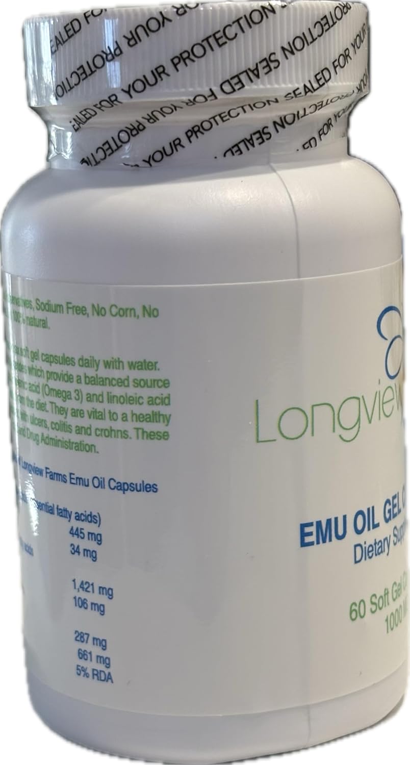Longview Farms® Emu Oil Gel Capsules | 100% Pure Emu Oil for Skin Health, Mobility, and General Wellness | Natural Omega 3, 6, 9, and Essential Vitamins | 60 Capsules - Image 7