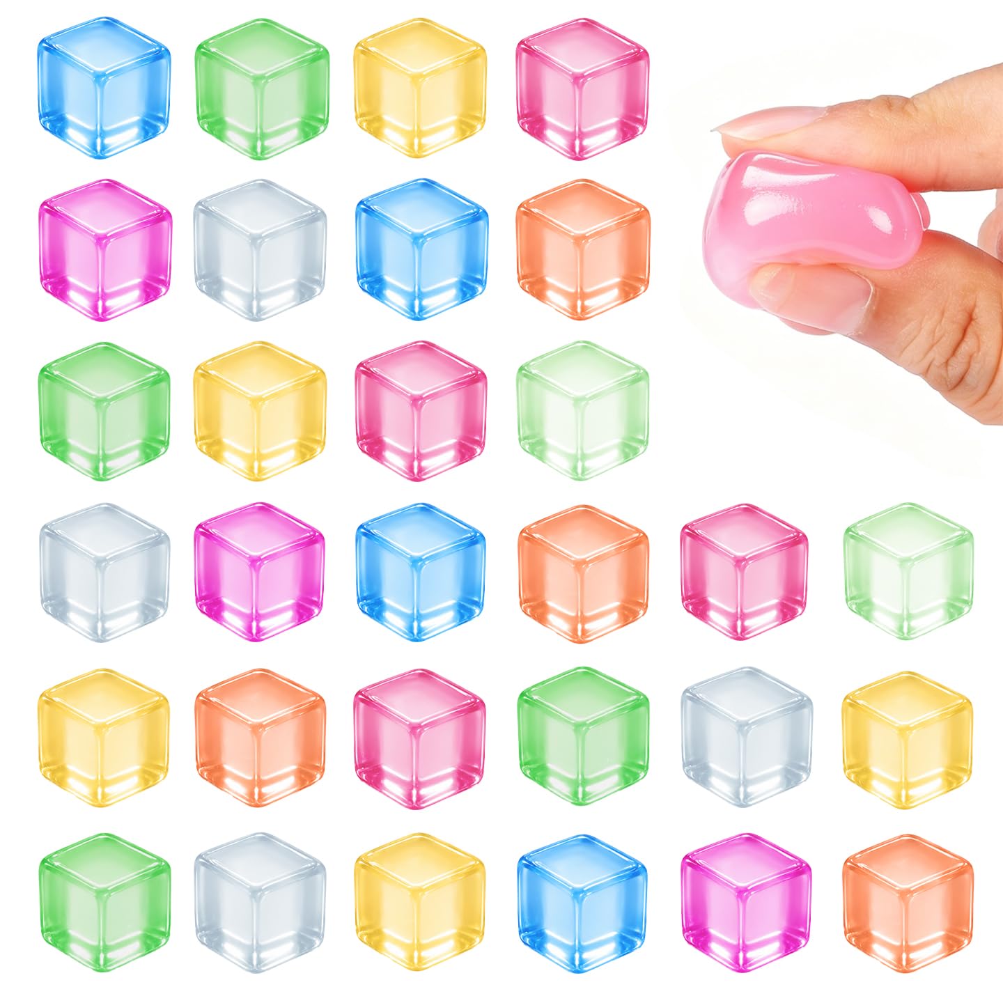 DTYDECLE 30PCS Mini Ice Cube Squeeze Toys, Colorful Elastic Small Squishy Cubes Jelly Ice Stress Relief Sensory Fidget Cubes for Relaxation and Anxiety Relief (Random Colors)