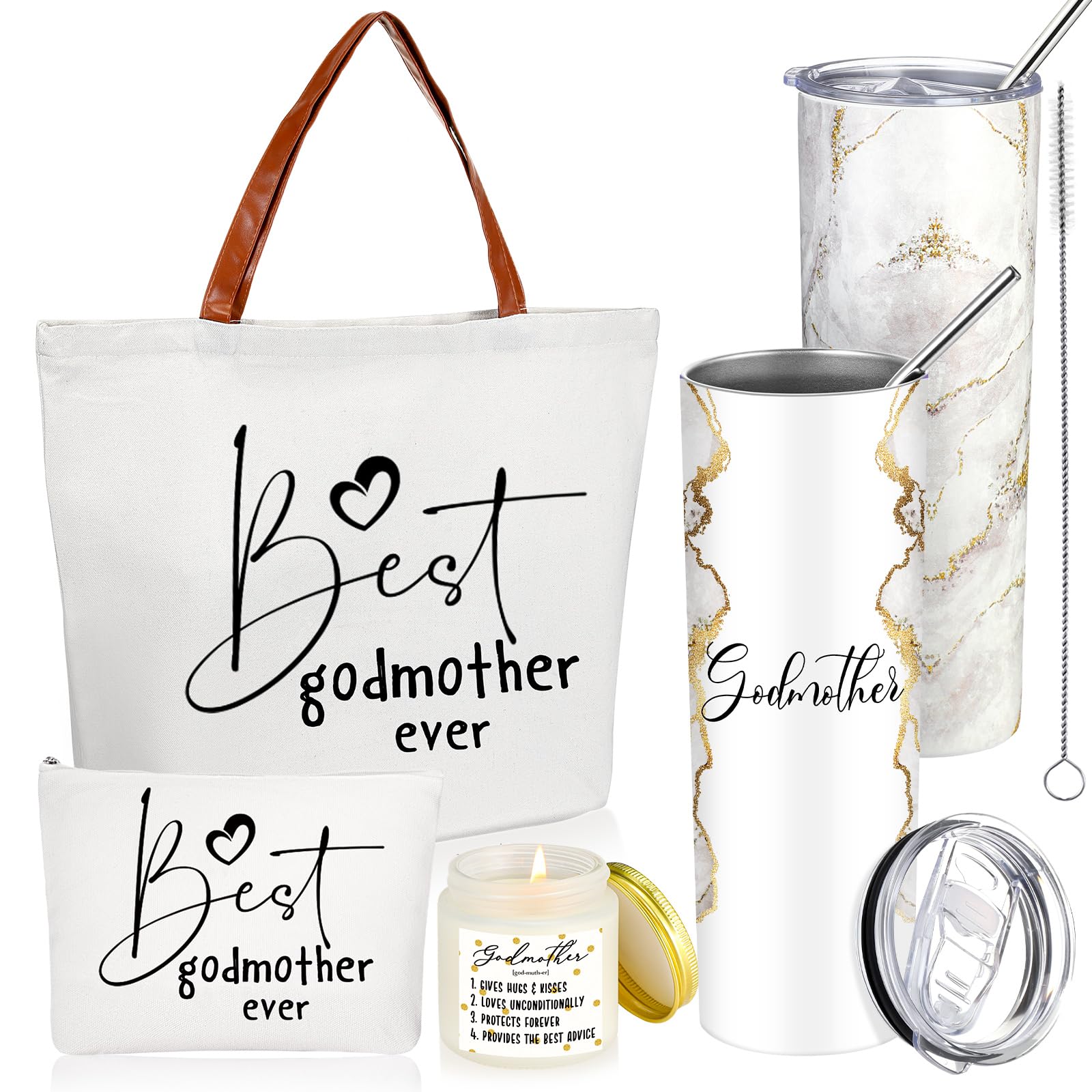Domensi 4 Pack Godmother Proposal Gifts Set Included 20oz Stainless Steel Tumbler Cup with Straw and Lid Best