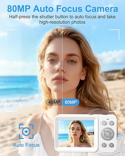 Miniatura 3 de Cámara digital, cámara de vlogging 5K para fotografía, cámara digital de doble pantalla de 80 MP para apuntar y disparar con enfoque automático,