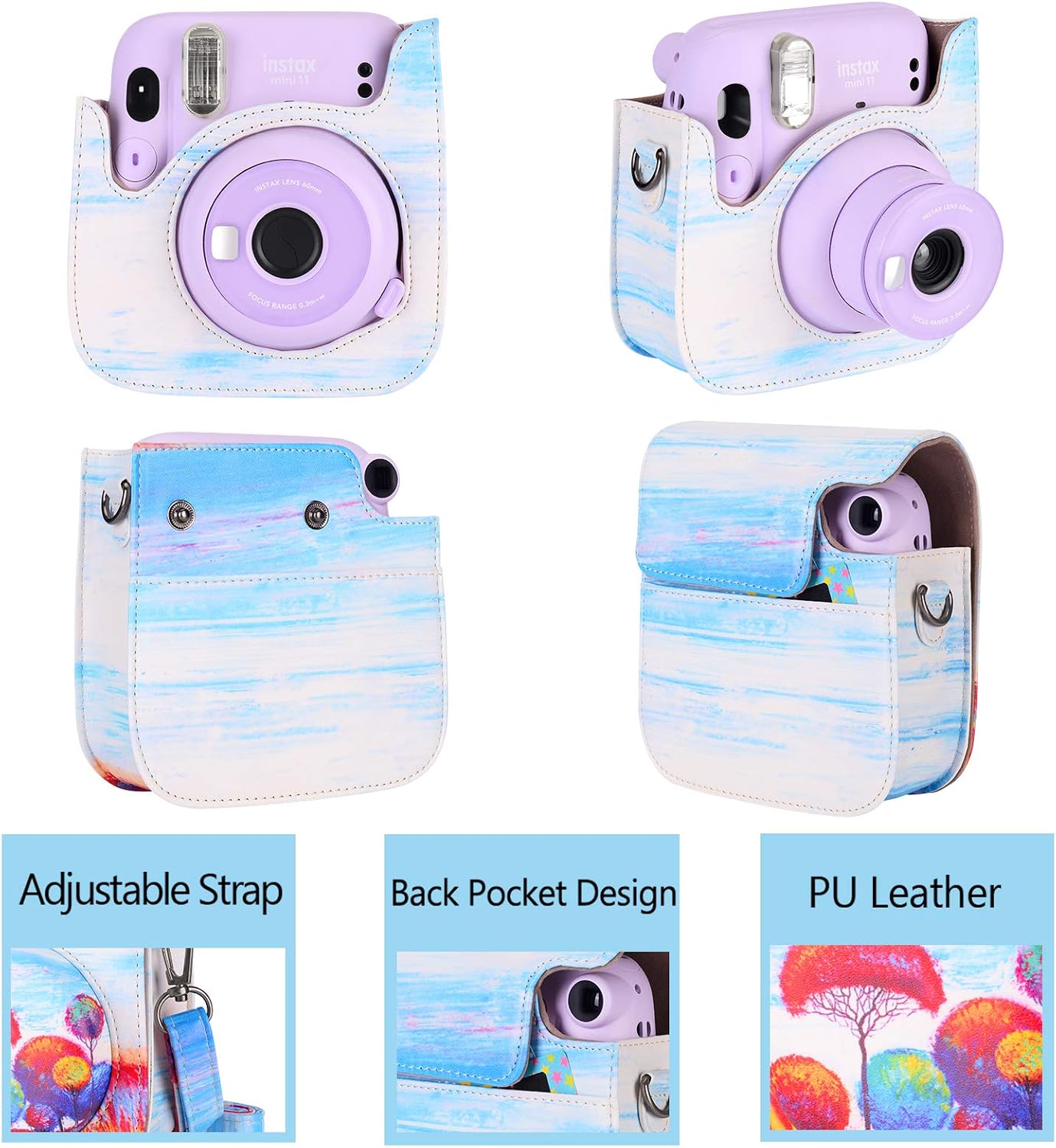 Tiessic Instax Mini 11 Accessories Compatible with Fujifilm Instax Mini 11 Instant Camera with Instax Mini 11 Case,64 Photos Mini Photo Album,etc.(Field,14 Items)