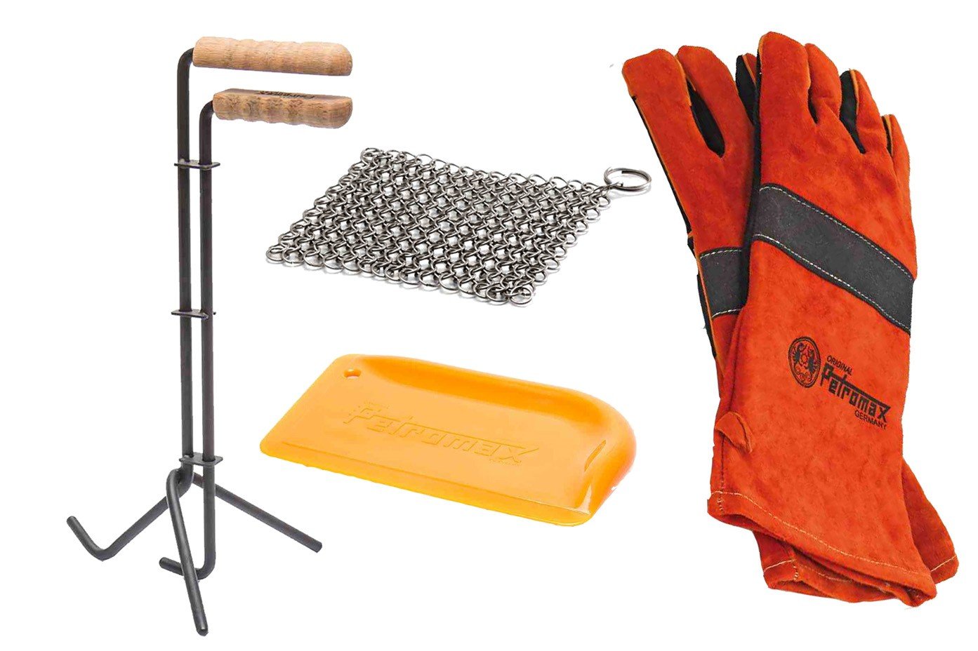 Petromax Feuertopf (Dutch oven) Zubehör Set 'Schaber + Ringreiniger + Feuerhandschuhe + Profi-Deckelheber'