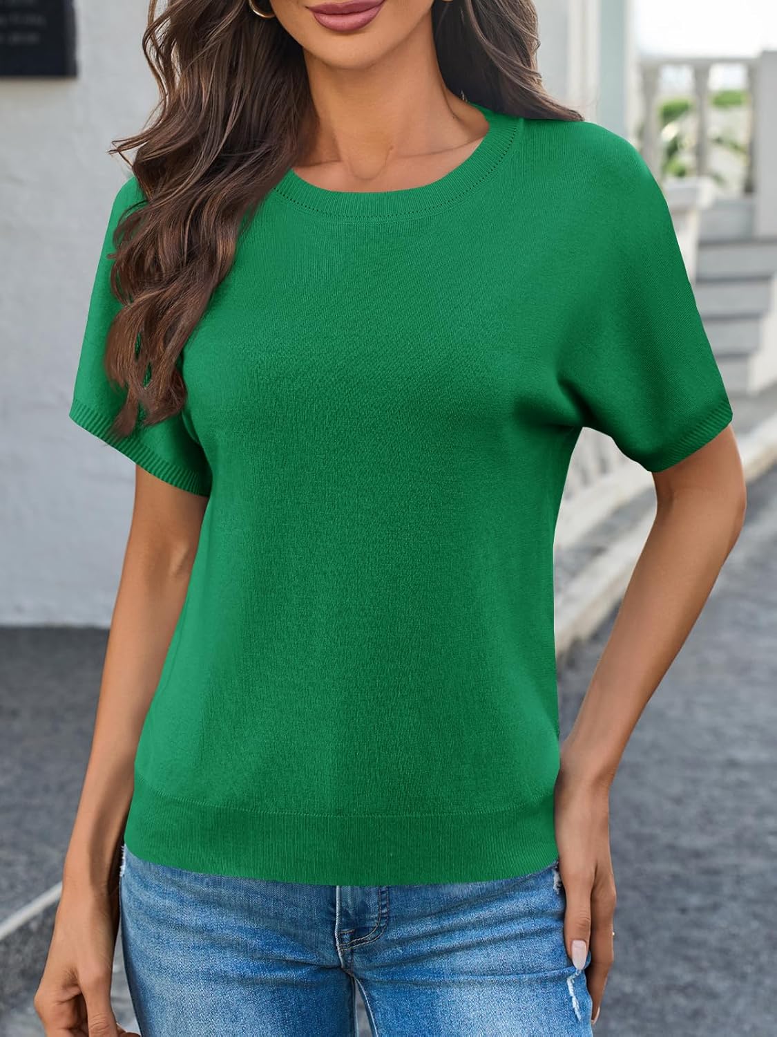 Saodimallsu Women's Short Sleeve Crew Neck Knit Pullover Sweater - Image 4