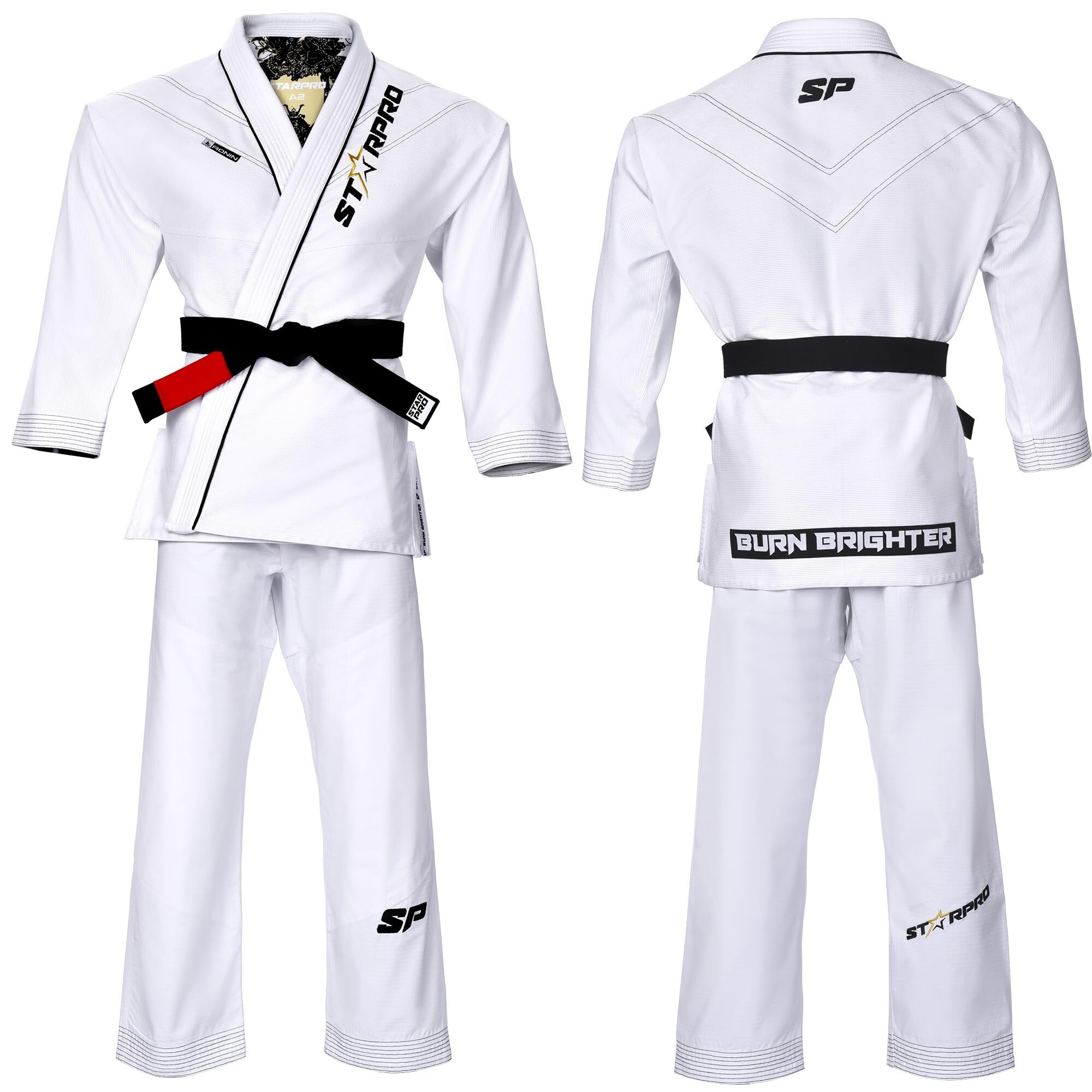 Starpro Ronin BJJ Gi 355 Gramm - Power Baumwollmischung - Weiß und Schwarz - Preshrunk Professional Martial Arts Kimono für Training und Wettkampf - Männer & Frauen