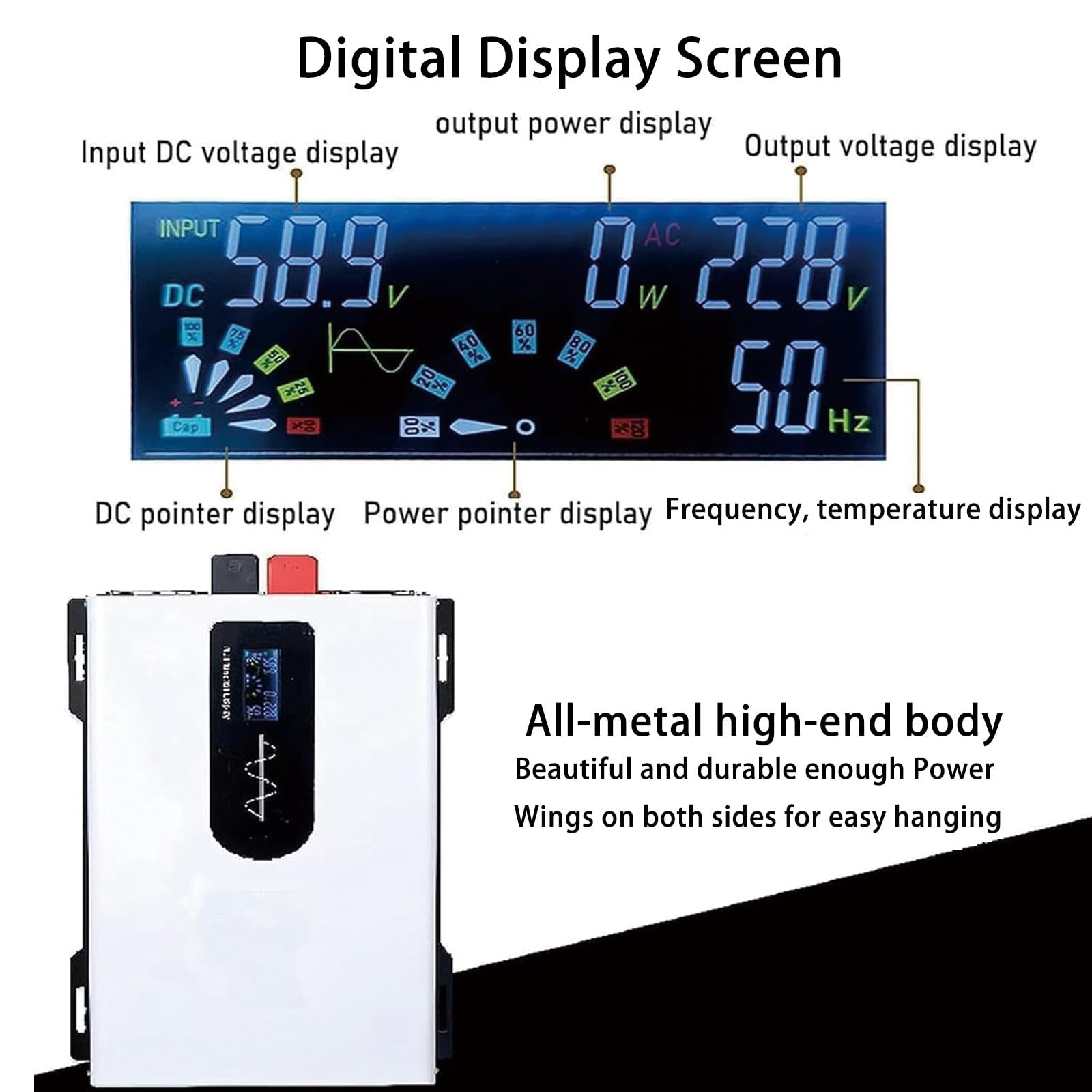 Inverter Onda Pura, Inverter per Camper, Inverter Ibrido, DC12V-48V, AC 110V-220V, 5000W-10000W, con Display LCD, per Accumulo Energia Domestica e Campeggio 12V5000W