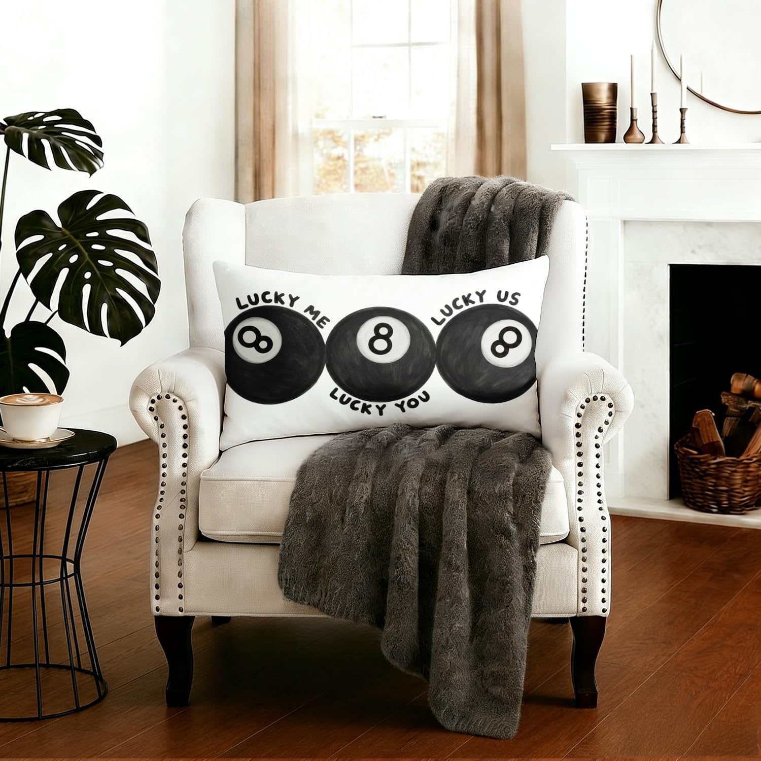 Trendy Retro Black Lucky 8 Ball Pillow Covers 12x20, Preppy Room Dorm Decor, Funky Lucky Me You Lucky Us Decorative Lumbar Throw Pillow Covers for Home Living Room Bedroom Apartment - Image 4