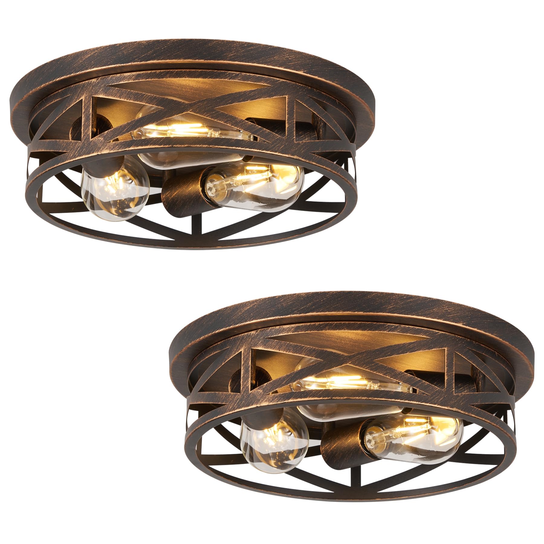 Photo 1 of LYCUKYPAP 2 Pack Flush Mount Ceiling Light, 3-Light Close to Ceiling Light Fixtures, 13 Inch Farmhouse Cage Style Ceiling Lights for Bedroom, Living Room, Porch Kitchen (Black + Gold)