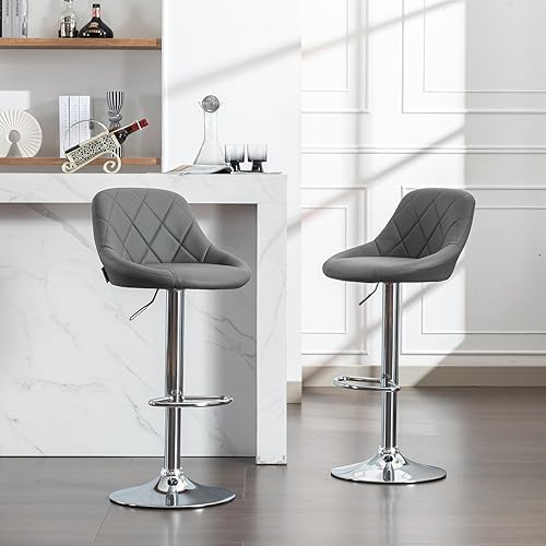 Miniatura 2 de sunseen Juego de 4 taburetes de bar de altura de mostrador color gris, taburetes de bar de piel sintética con respaldo ajustable, sillas de bar