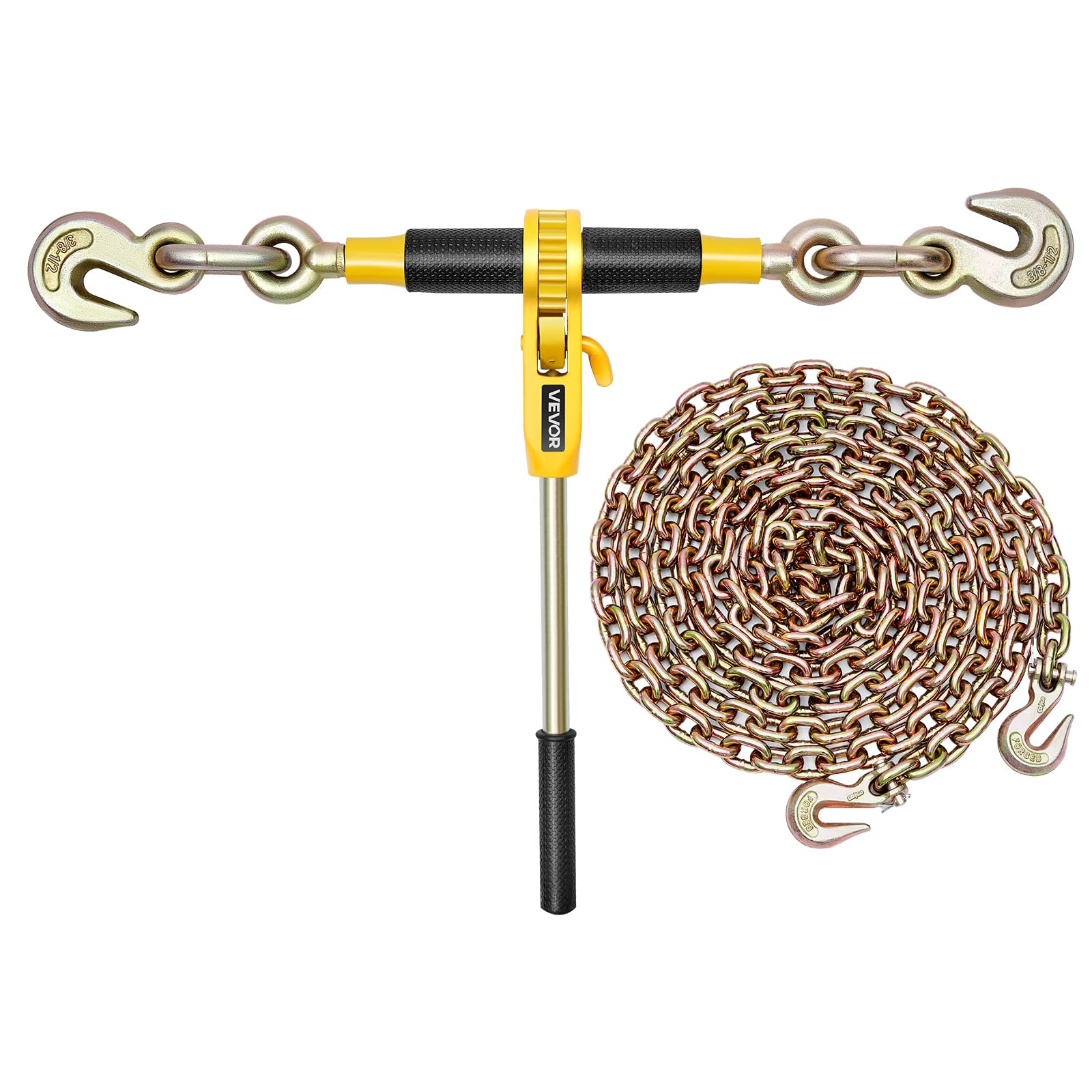 VEVOR Tensor de Trinquete con Cadenas G80 de 10 mm x 6,1 m, Kit de Cadenas y Tensores 4 Piezas Tensores de Cadena de Amarre Carga de Trabajo de 4173 kg para Transporte, Remolque, Rala y Elevación