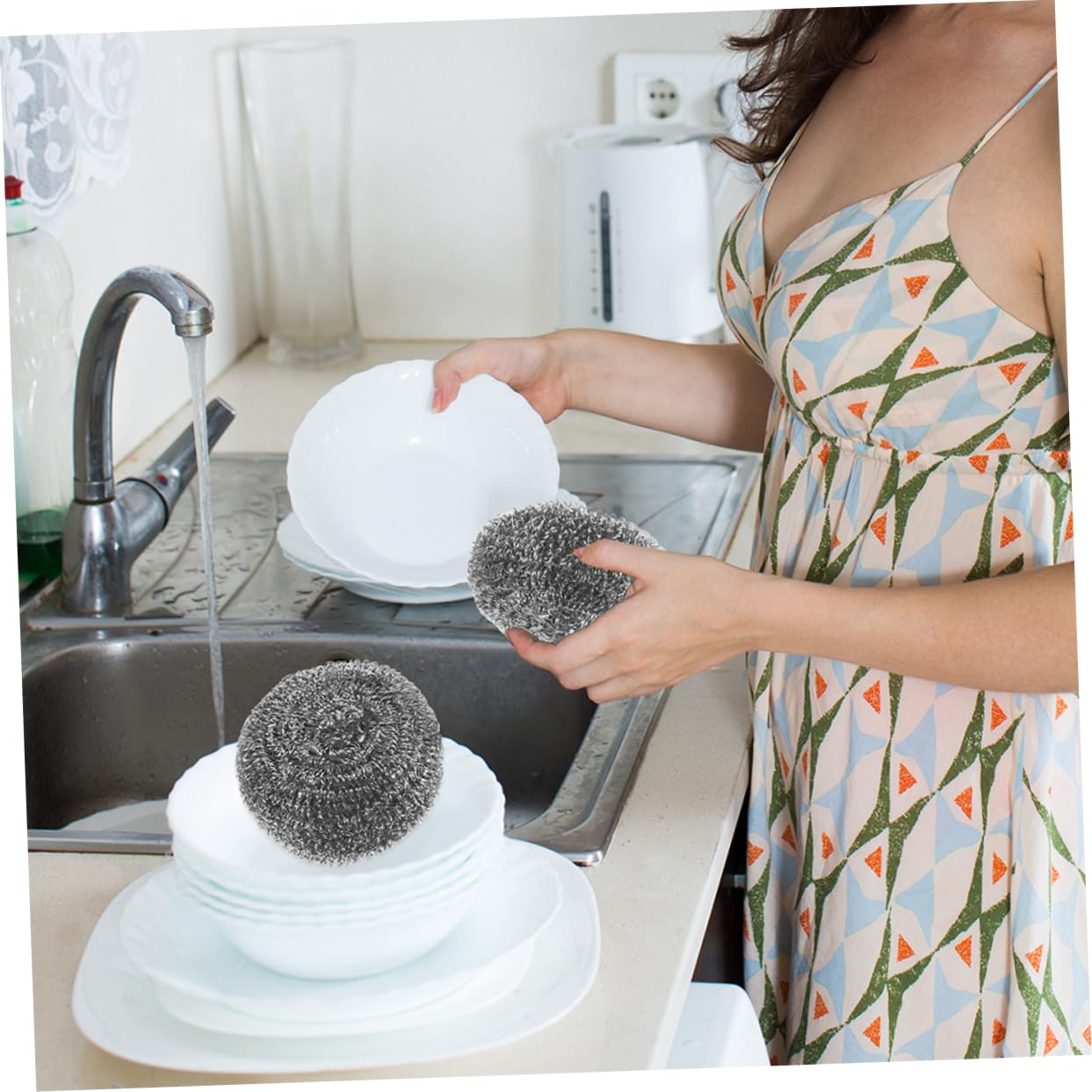 SOLUSTRE 8pcs Stainless Steel Scrubbers Cleaning Balls for Grill Oven Pan Pot Dish Brush for Kitchen