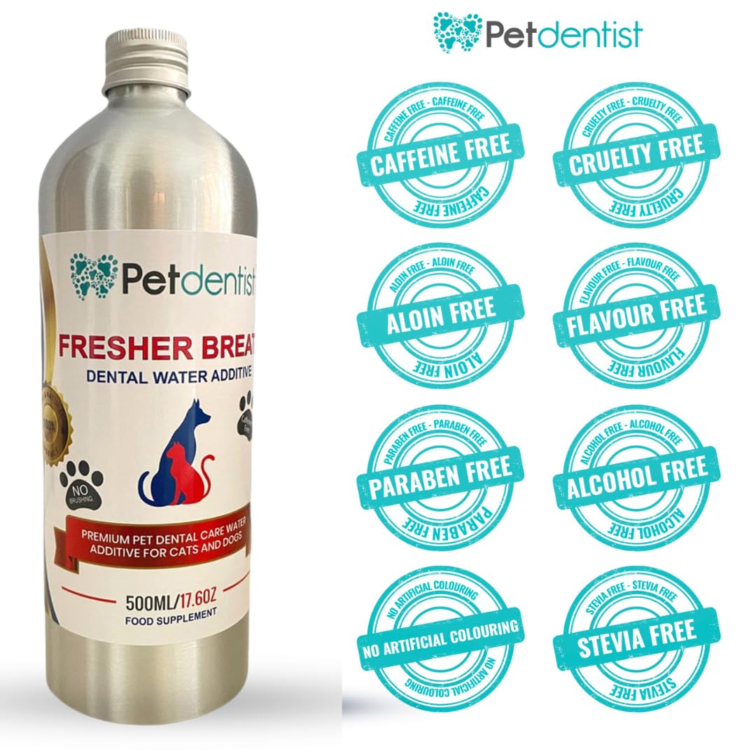 Cuidado Dental para Perros Aliento Fresco Aditivo de Agua Removedor de tártaro para Perros Limpieza del ambientador Oral Producto para encías Gingivitis y Mala respiración de Gato - 500ml