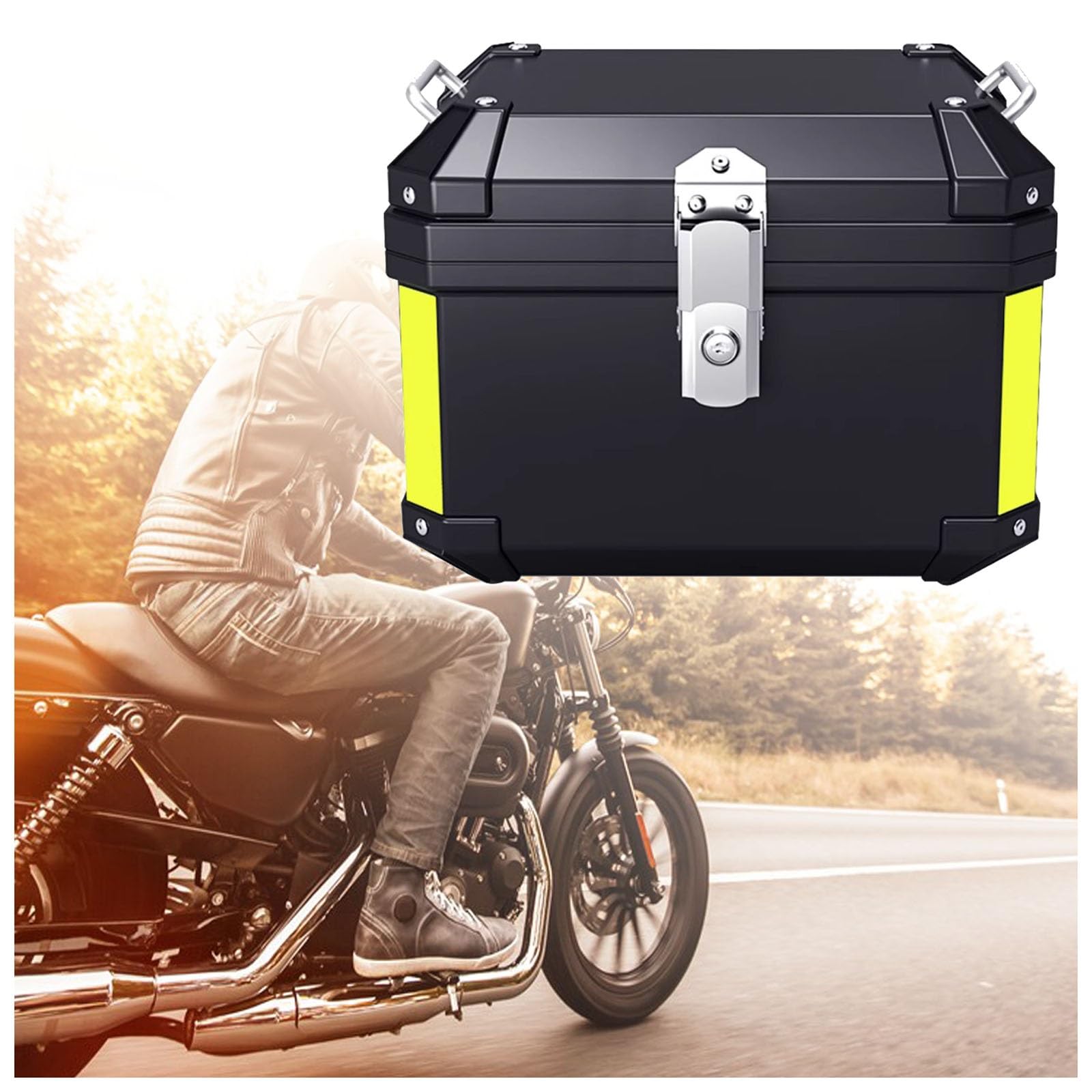 Top Case Moto 57L Universel ABS - Coffre Imperméable, Antivol, Avec Dossier, Plaque Base, Doublure