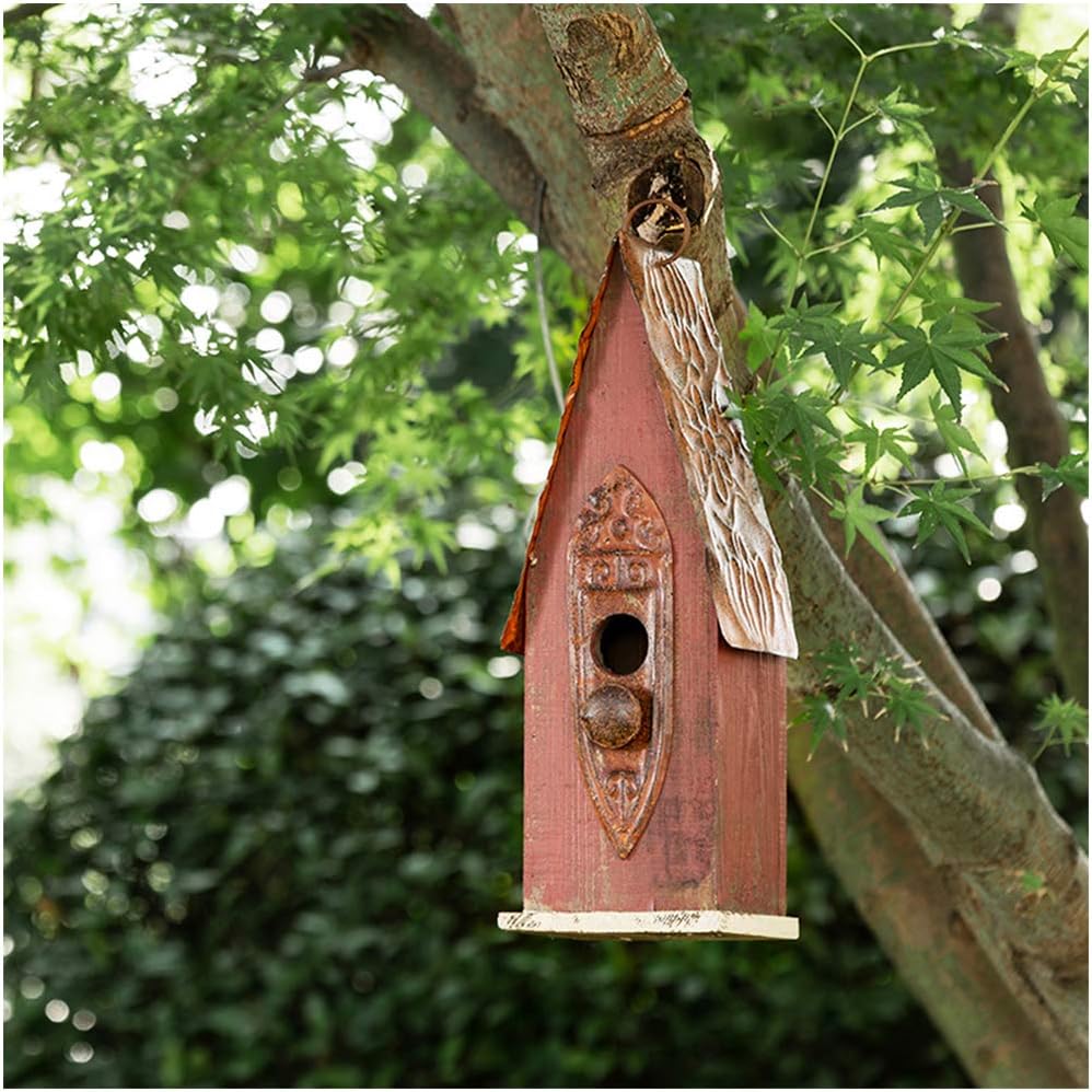 Glitzhome Hand Painted Distressed Hanging Wood Bird House for Outdoors 13.23" H : Patio, Lawn & Garden