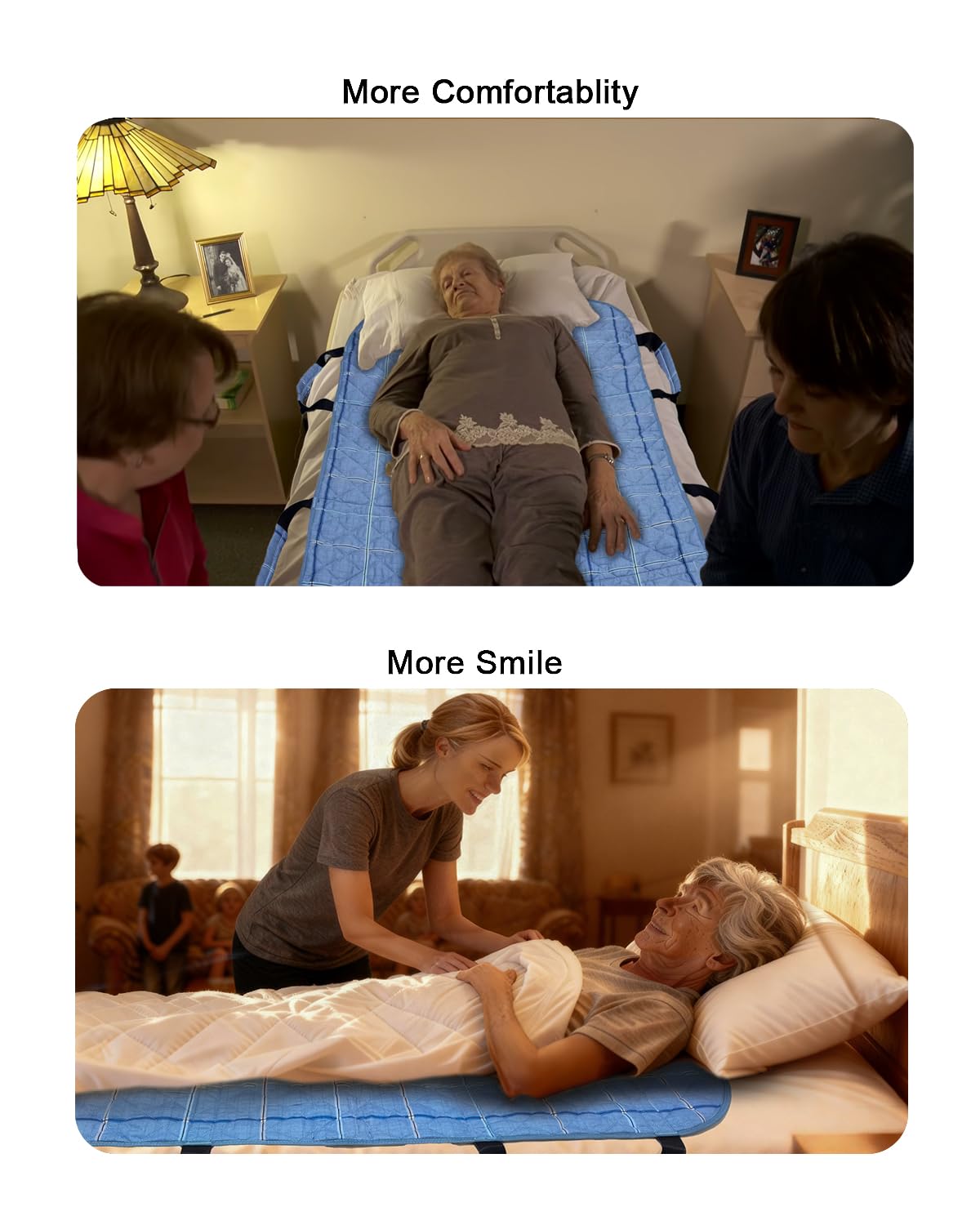 Almohadilla de cama de posicionamiento con asas, carcasa 100% algodón; sábanas deslizantes transpirables para pacientes para evitar llagas de cama; sábanas impermeables para cama de hospital,