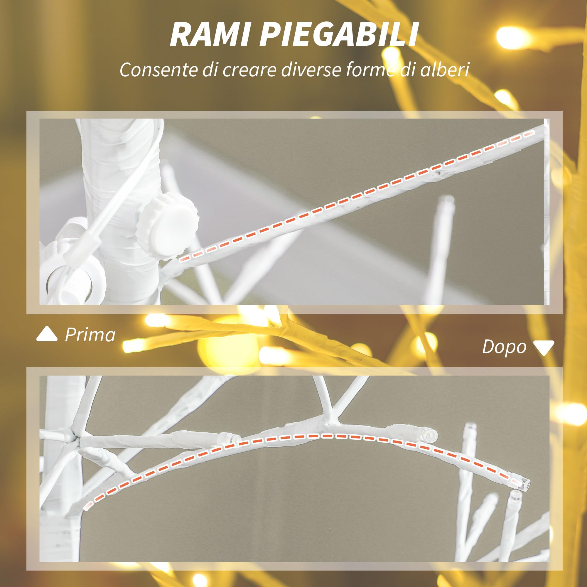 HOMCOM Albero di Natale Artificiale 384 Luci LED Bianche Ø20x180 cm Bianco