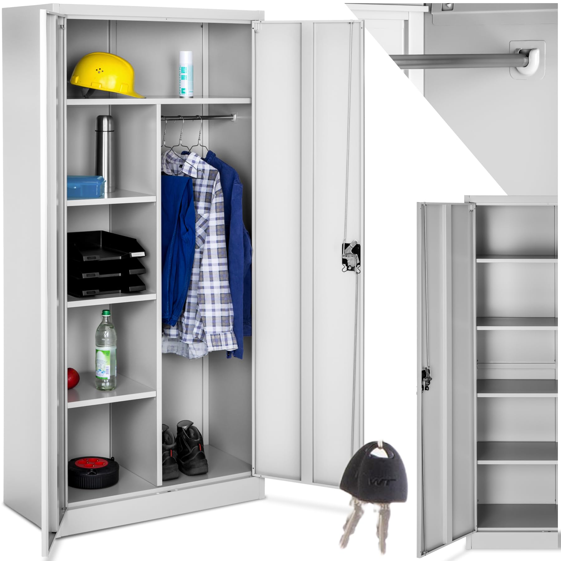 tectake Abschließbarer Mehrzweckschrank 180 x 80 x 40 cm, grau