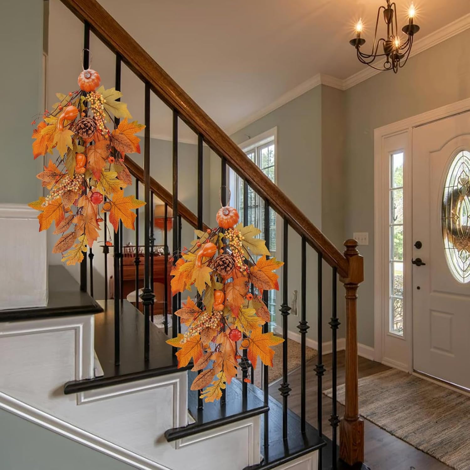 25.6 In Fall Swags for Front Door Fall Teardrop Swag Autumn Swag Wreath