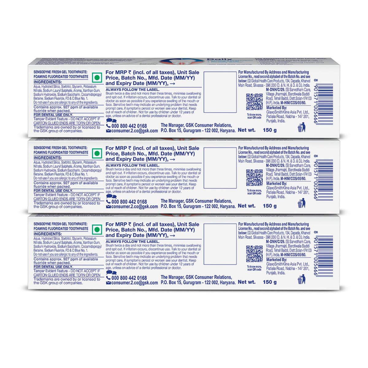 Sensodyne Toothpaste Fresh Gel Combo pack, Sensitive tooth paste for daily sensitivity protection, 450 gm multi-pack (150 gm x 3) Sensodyne Toothpaste Fresh Gel Combo pack, Sensitive tooth paste for daily sensitivity protection, 450 gm multi-pack (150 gm x 3)