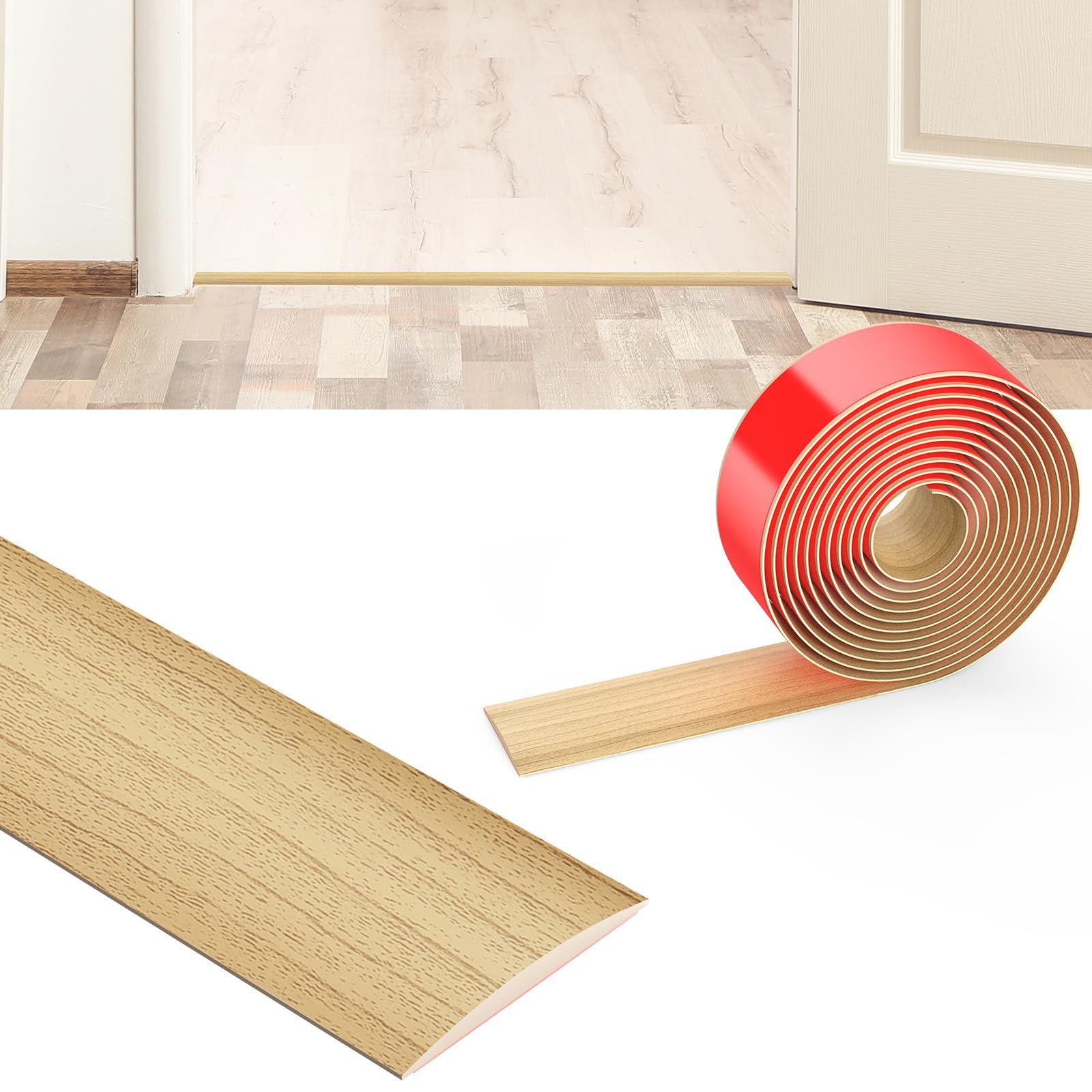 Flintronic 3M Laminate Flooring Threshold Transition Strip, 5CM PVC Floor Divider Self Adhesive Transition Strip, Door-Strip Threshold Bars for Joining Floor Gaps, Carpet, Tiles (Oak Grain)