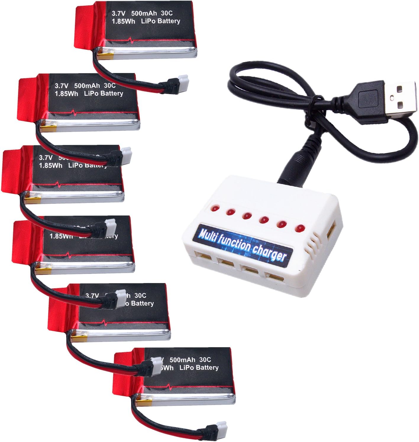 Reikirc 6pcs 3.7V 500mAh battery and 1to6 charger for A15W Udi U45 U42 U42W U42WH CW4 rc quadcopter drone spare parts