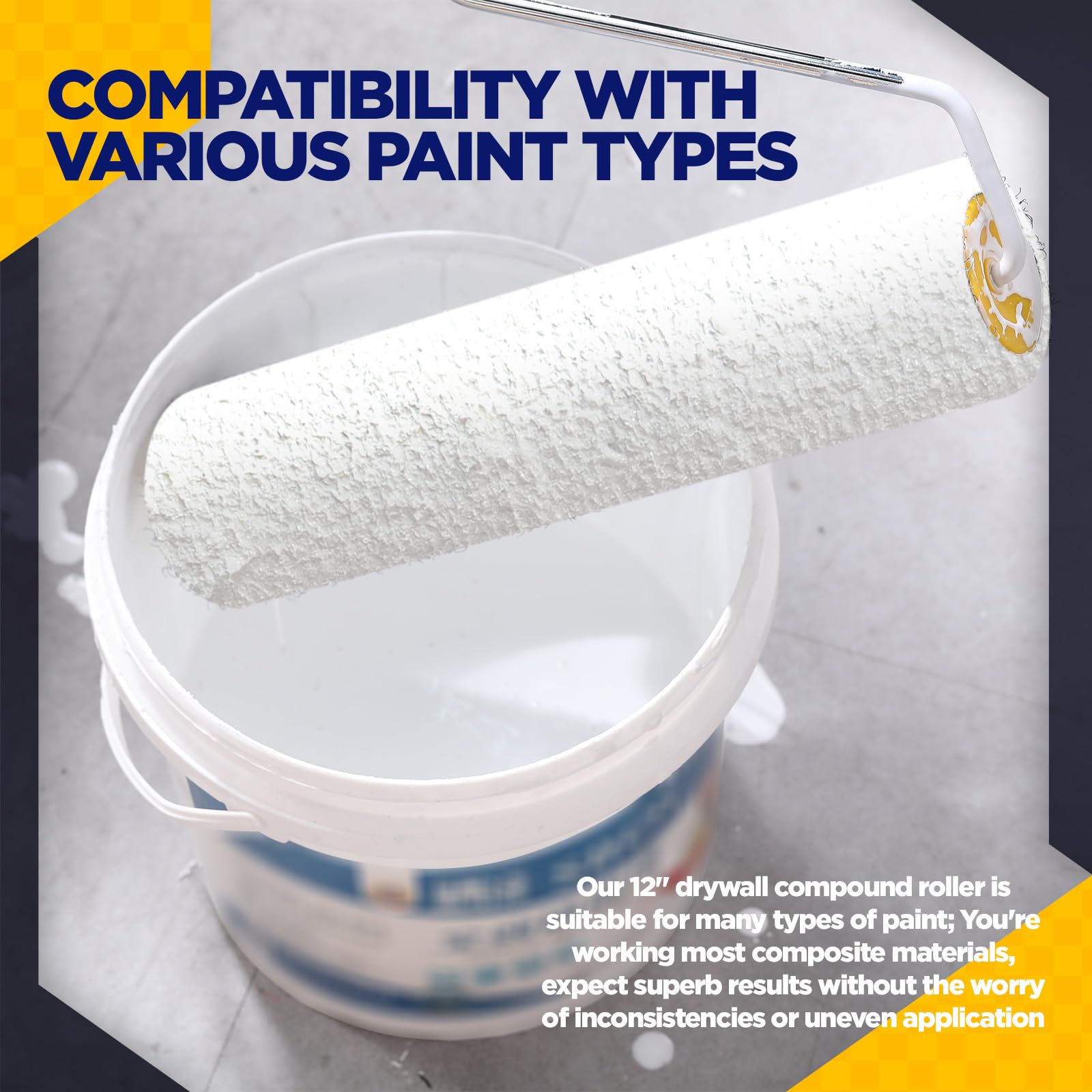 12 Inch Drywall Texture Roller Set – 3 Rollers + Frame For Wall & Ceiling Compound Application