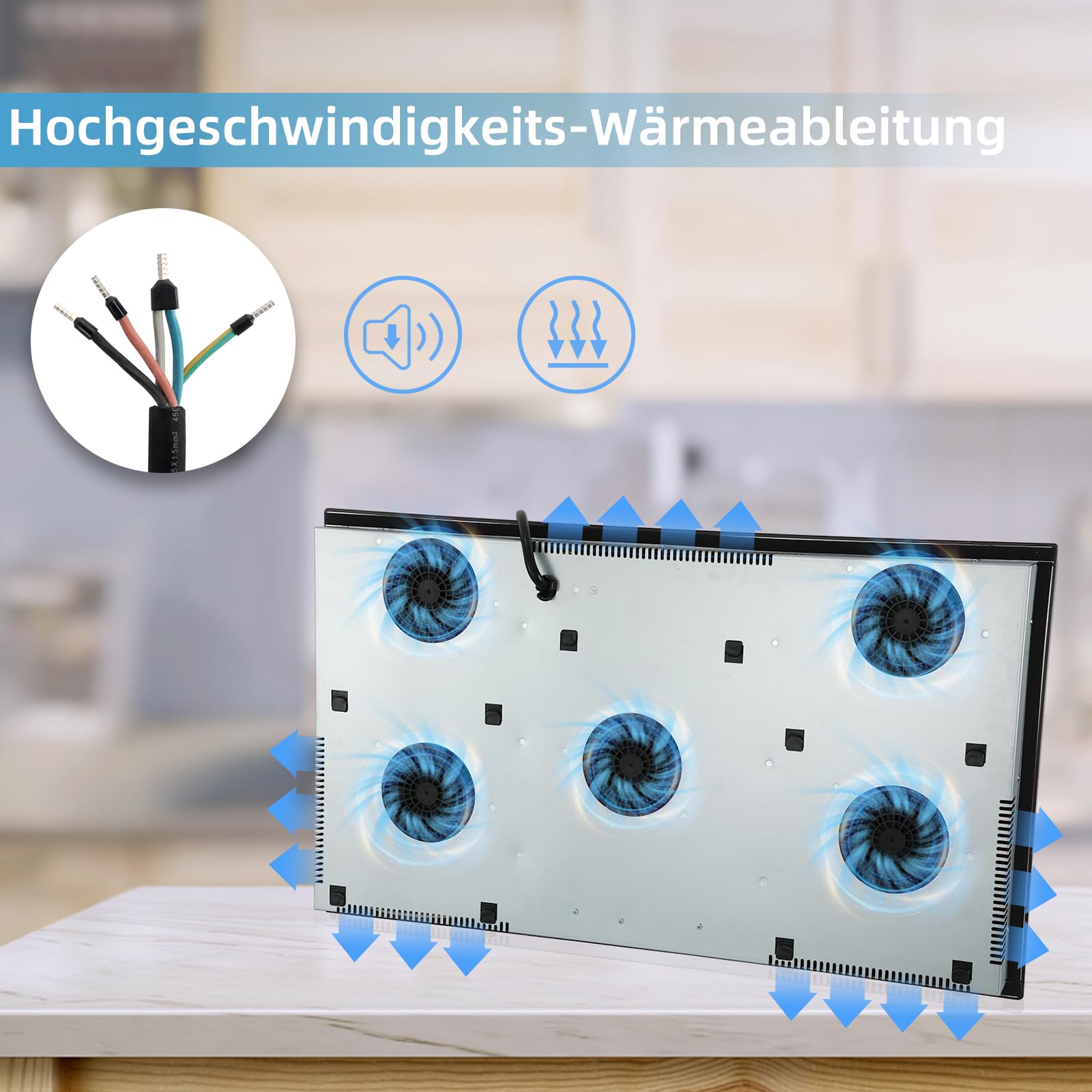 WEHIMO Płyta indukcyjna, płyta indukcyjna, 5 płyt z Power Booster, 5 stref zabudowy, 9 poziomów mocy, płyta indukcyjna 90 cm (8600 W), 220-240 V