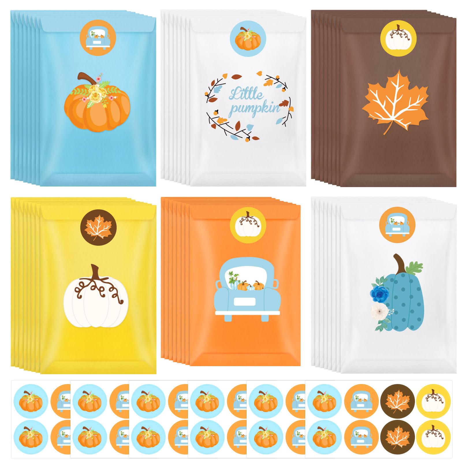 50 Sets Pumpkin Party Favor Bags With Cards & Glue Dots - Fall Halloween Thanksgiving - View #5
