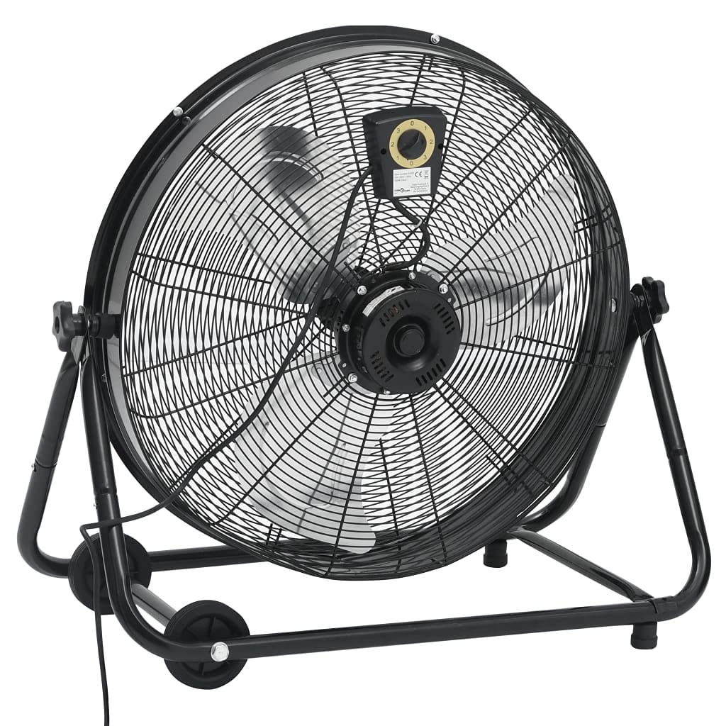 Trommelventilator Industriell 60 cm Aluminiumflügel 172,5 W Schwarz mit 3 Geschwindigkeitsstufen, rutschfesten Füßen und Rollen für Bodenbelüftung, Kühlung
