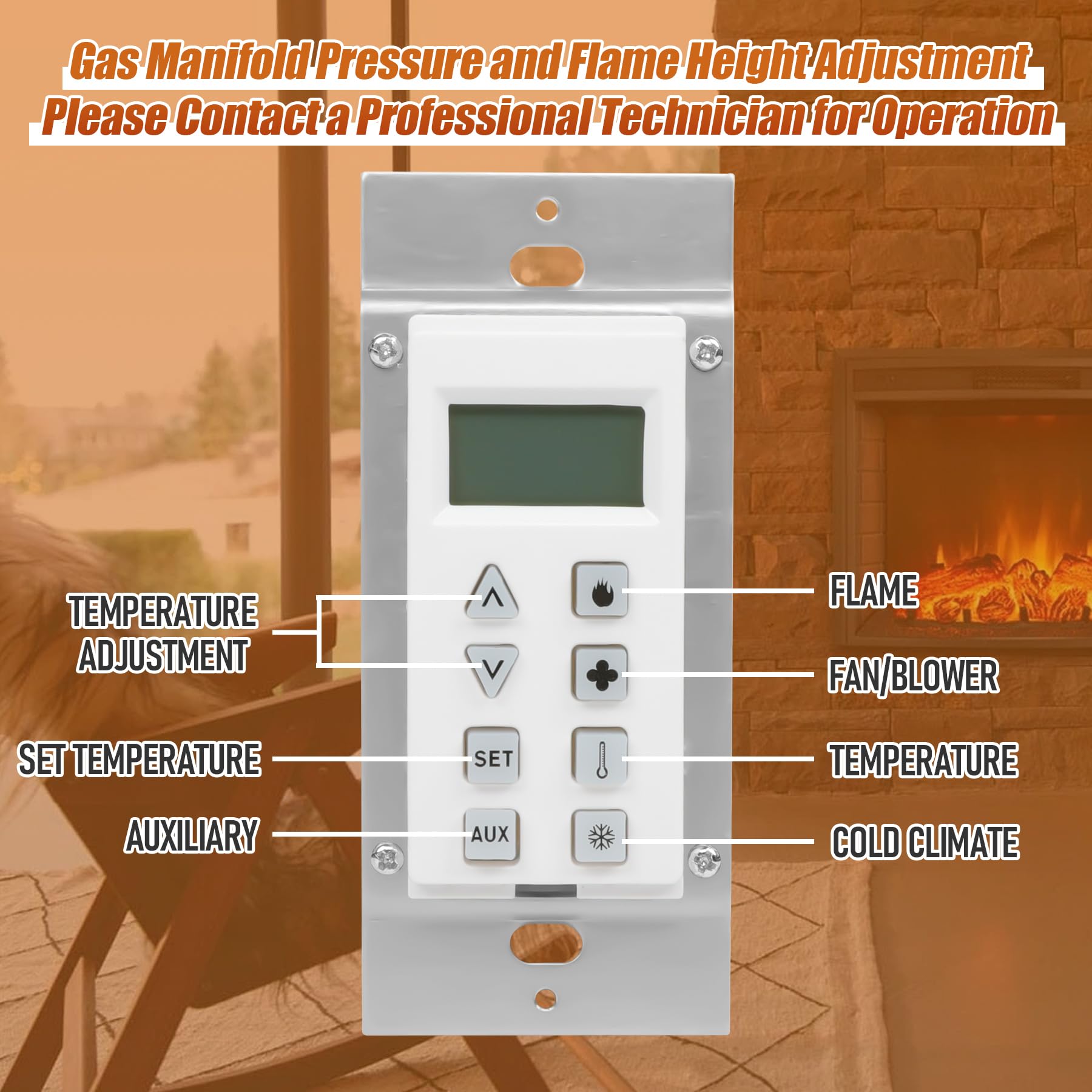 HTI-12-007 Wandschalter, Schlüsselpolster, Steuerung, kompatibel mit Heat N Glo, Heizer, QuadraFire Gaskaminen, passend für NG- und LP-Einheiten