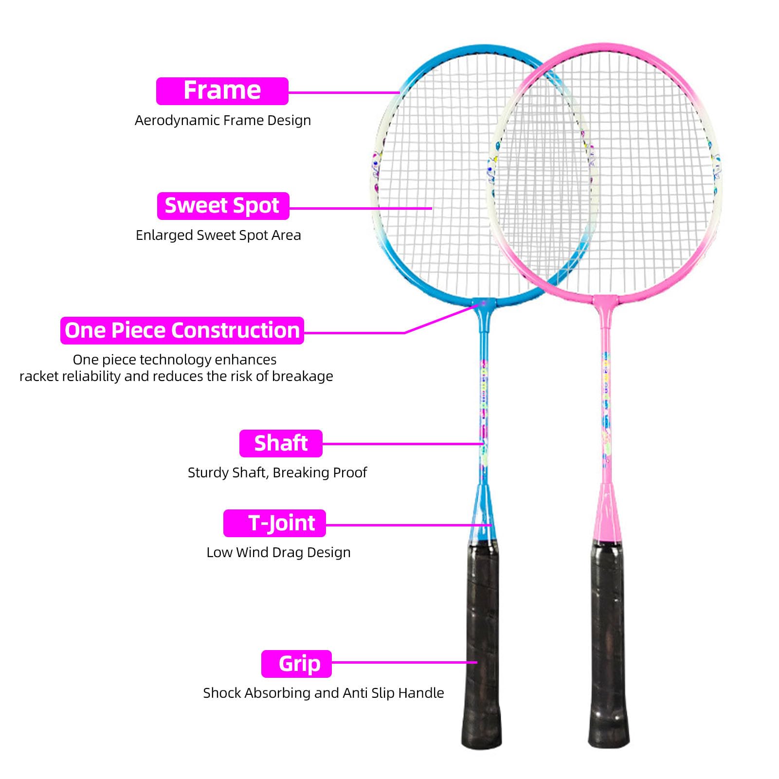 Racchette da badminton per adulti con comoda impugnatura per giochi ricreativi e competizioni, altalene più veloci, design aerodinamico in fibra di carbonio