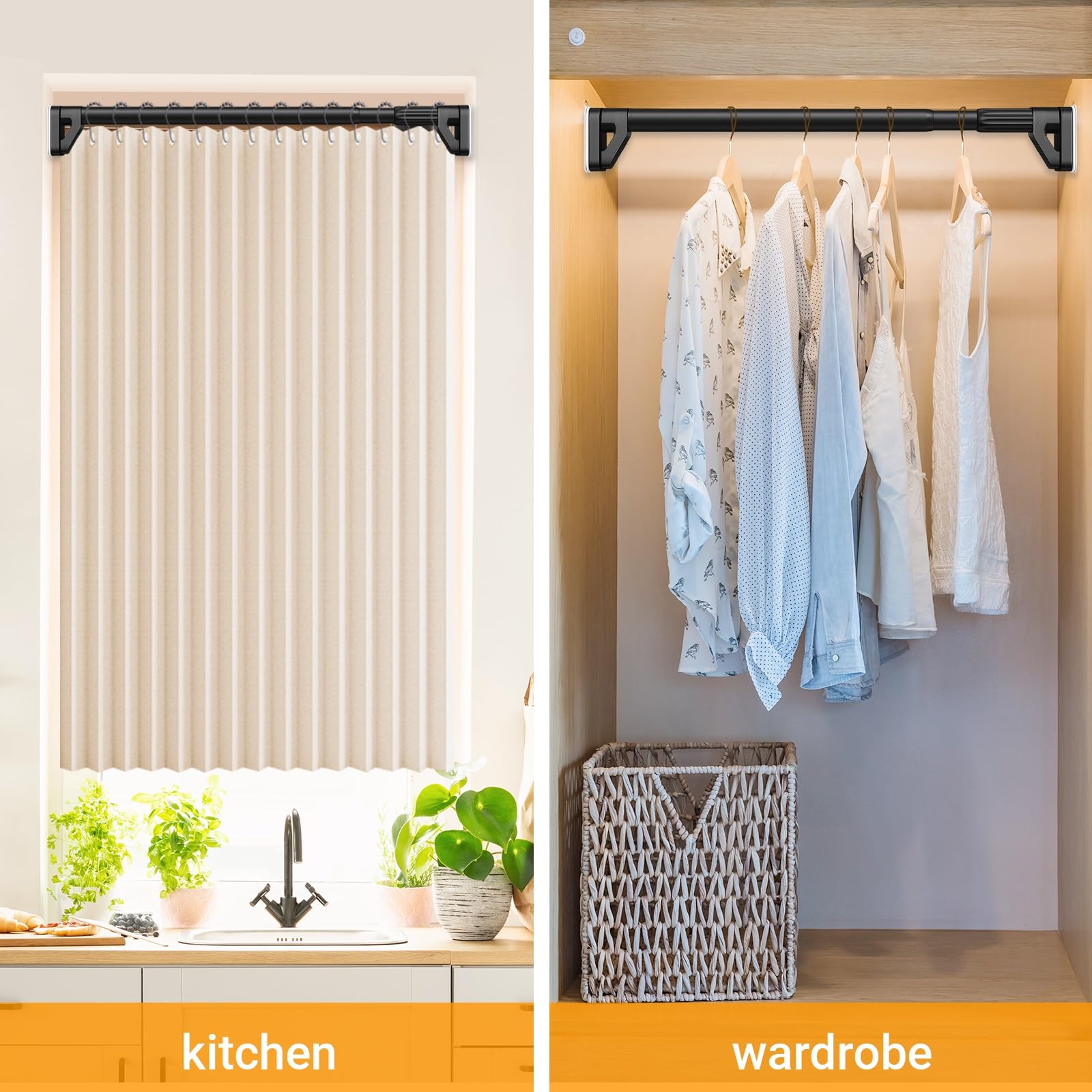 Barra de ducha sin taladrar de 70 a 490 cm con abrazadera antideslizante, ideal para baños y baños, color negro, altura (150-220 cm)