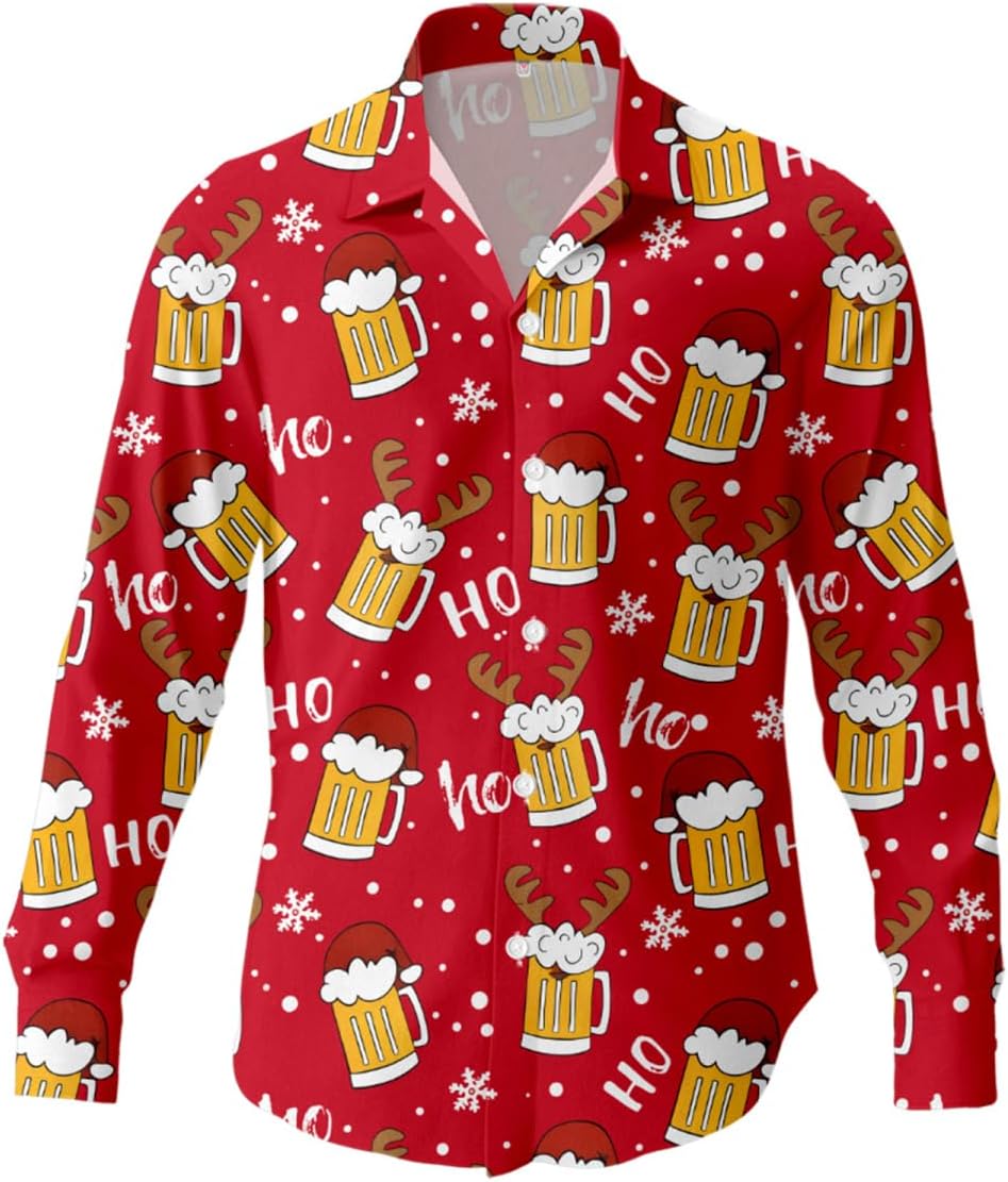 Mens Hawaiian Shirt Funny Halloween Thanksgiving Christmas Holiday Button Down Long Sleeve Shirts - Image 3