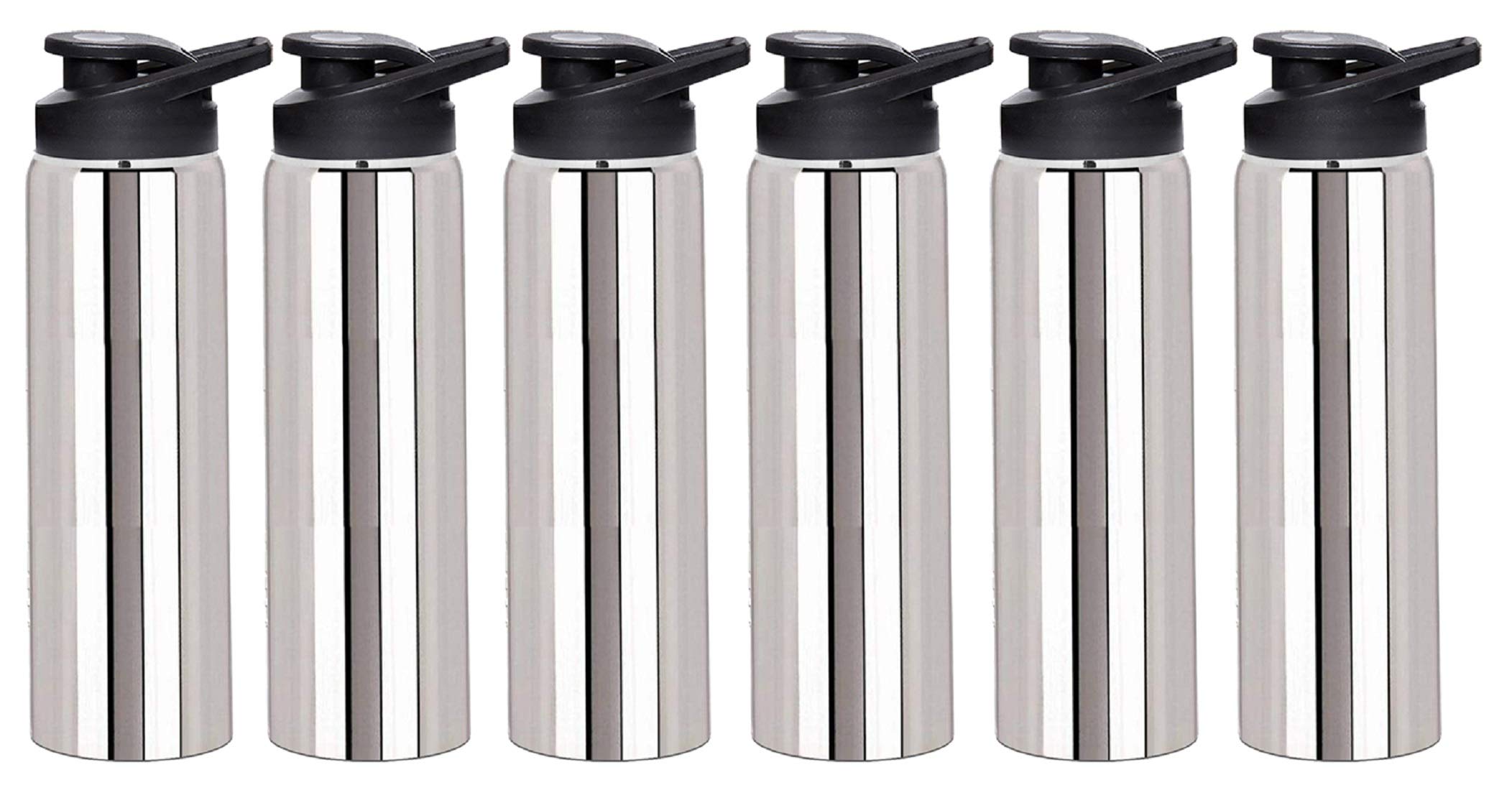 Kuber Industries CTKTC21606 6-częściowy zestaw butelek na wodę ze stali nierdzewnej z klapką 700 ml (srebrny)
