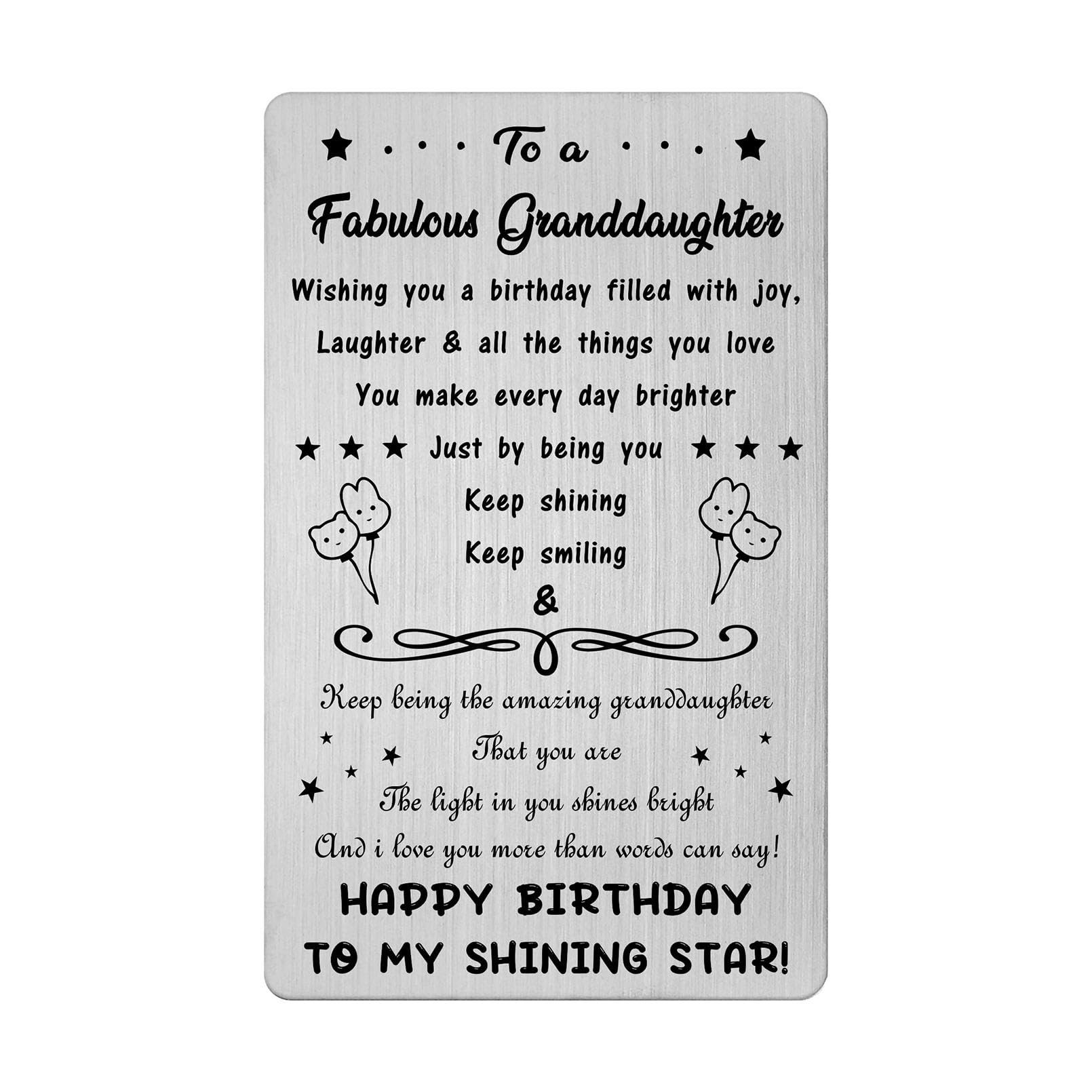 Fetiger Granddaughter Birthday Card, Happy Birthday Granddaughter, Granddaughter Birthday Gifts Adult, Engraved Metal Card for Granddaughter Birthday