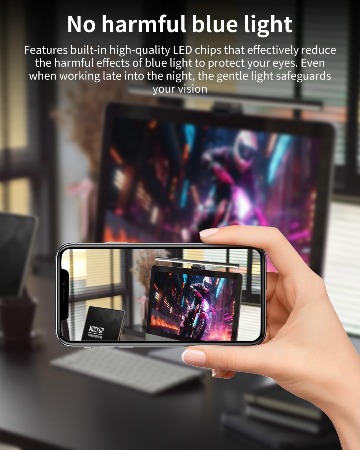 ELUTENG Screen Clip Light with Double-Sided Adhesive Pad 50CM Design Asymmetric Light Source Touch Control Dimmable Color Sedentary Reminder Eye-Caring Desk Lamp for Home Office Study