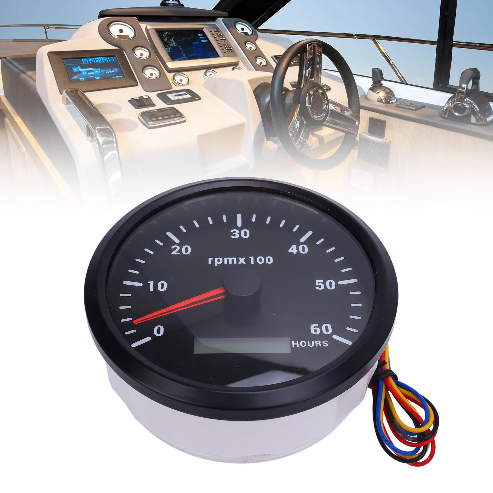 Tachimetro nautico 110mm 6000RPM con contatore ore retroilluminazione a 7 colori tachimetro auto e imbarcazioni compatibile con camper yacht camion quadrante nero coperchio nero