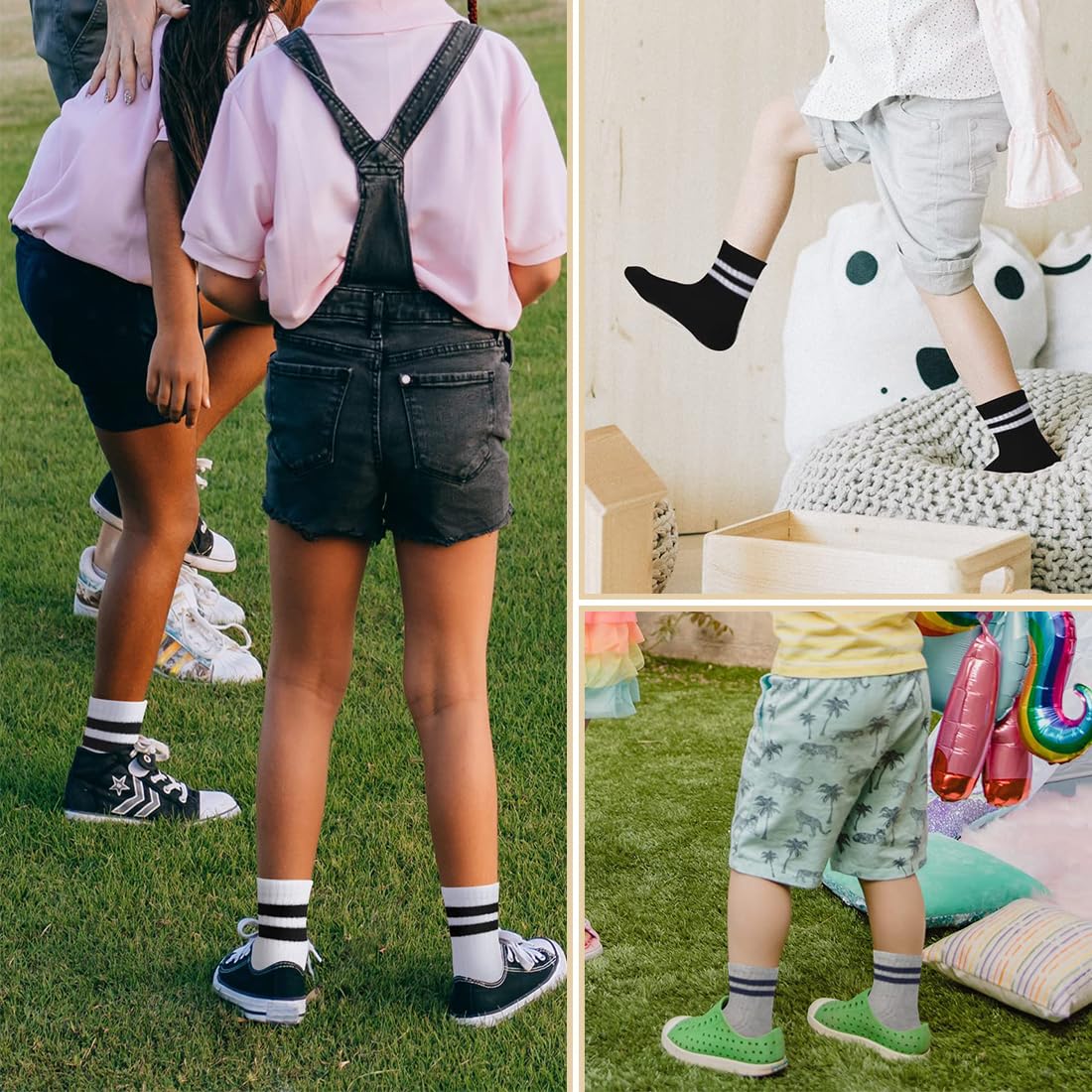8 paia di calzini sportivi per bambini, calzini sportivi 33-36, calzini di cotone per bambini e bambine, calzini sportivi da tennis, calzini sportivi per bambini, Nero, bianco