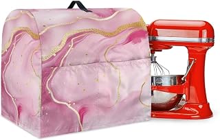 Stand Mixer Pink Marbled Dust Cover with Storage Pockets for 6-8 Quart Bowl Lift, Mixer Covers for Stand Mixer Compatible with Stand Mixers Accessories and Attachments