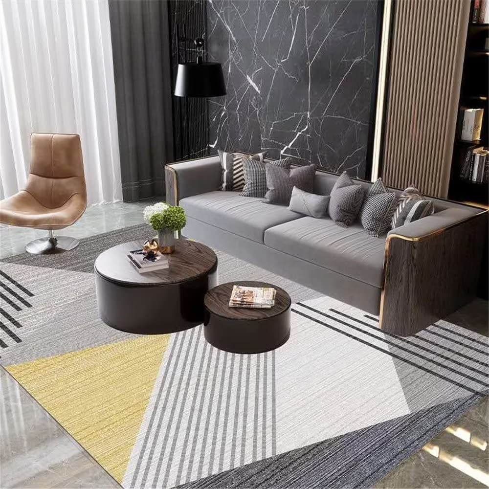 Tapis de salon jaune durable 80x160cm texturé pour chambre et extérieur