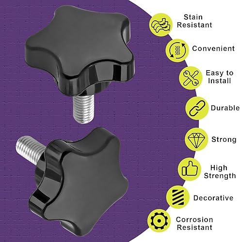 Miniatura 65 de Pomo de estrella de rosca M8 x 1.575 in, 4 unidades, mango de sujeción hexagonal de plástico, tornillo de apriete manual para reemplazo de base