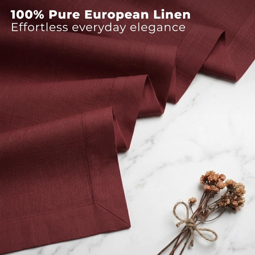 Classic Linen™ by D'Moksha, Dark Red Table Runner 108 Inches Long, 100% Pure Linen, 14 x 108 Inch Table Runner for Dresser, Dining- Fall, Weddings, Outdoor Hosting