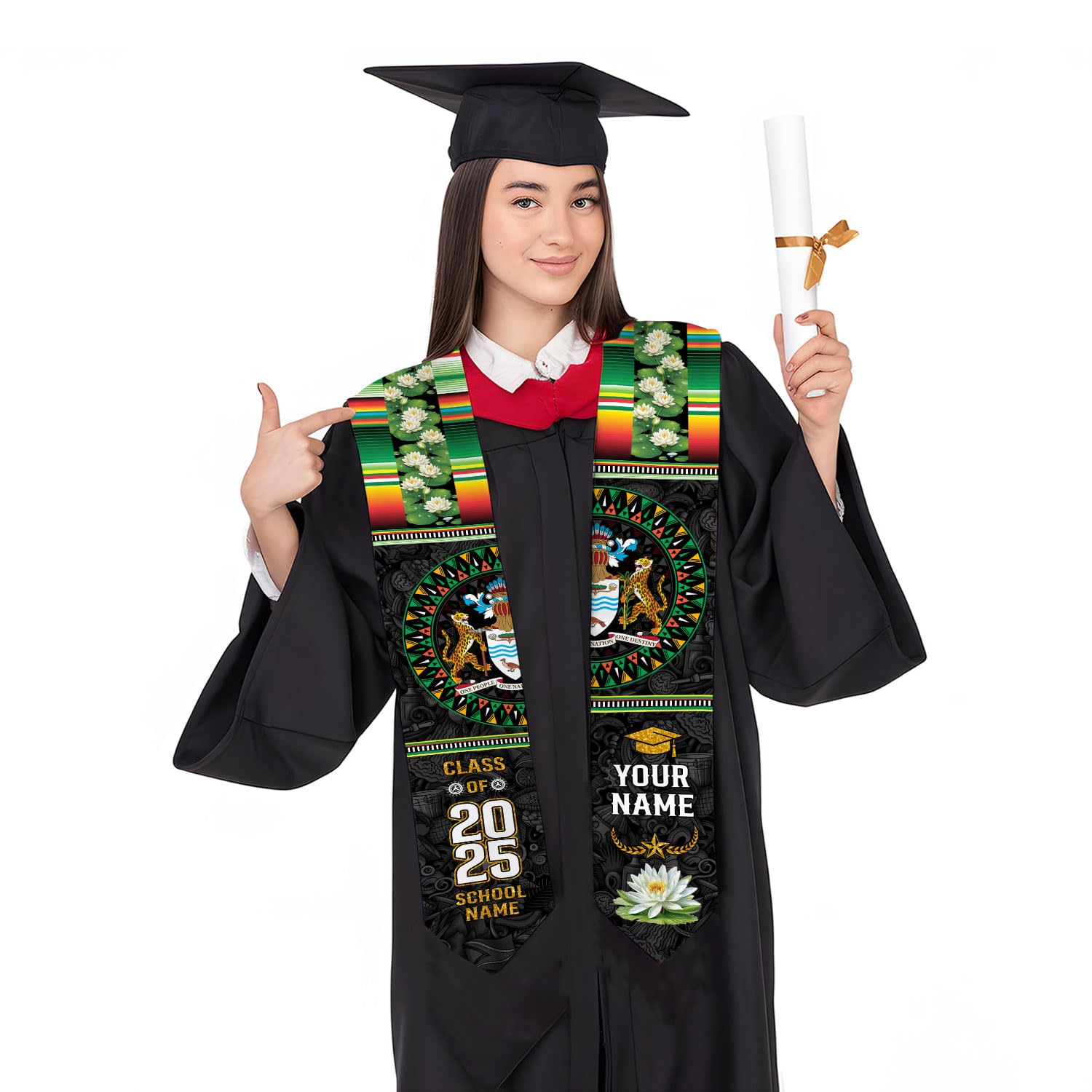 MonkeyVan Custom Guyana Graduation Stole 2025, Guyana Graduation Sash, Guyanese Graduation Sash, Guyana Flag Graduation Stole Gan 9
