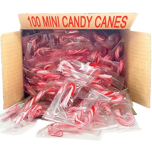 Mini bastones de caramelo de menta (96 caramelos envueltos individualmente) dulces de Navidad a granel | Incluido con calcomanías divertidas de