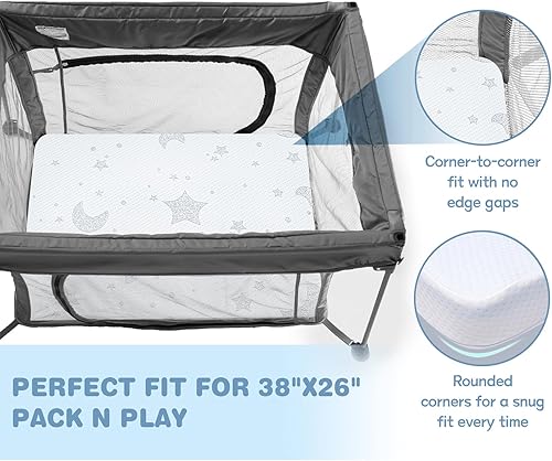 Miniatura 5 de Pack and Play - Colchón de 38 x 26 pulgadas con funda jacquard transpirable, colchón transpirable de doble cara, suave y firme de espuma
